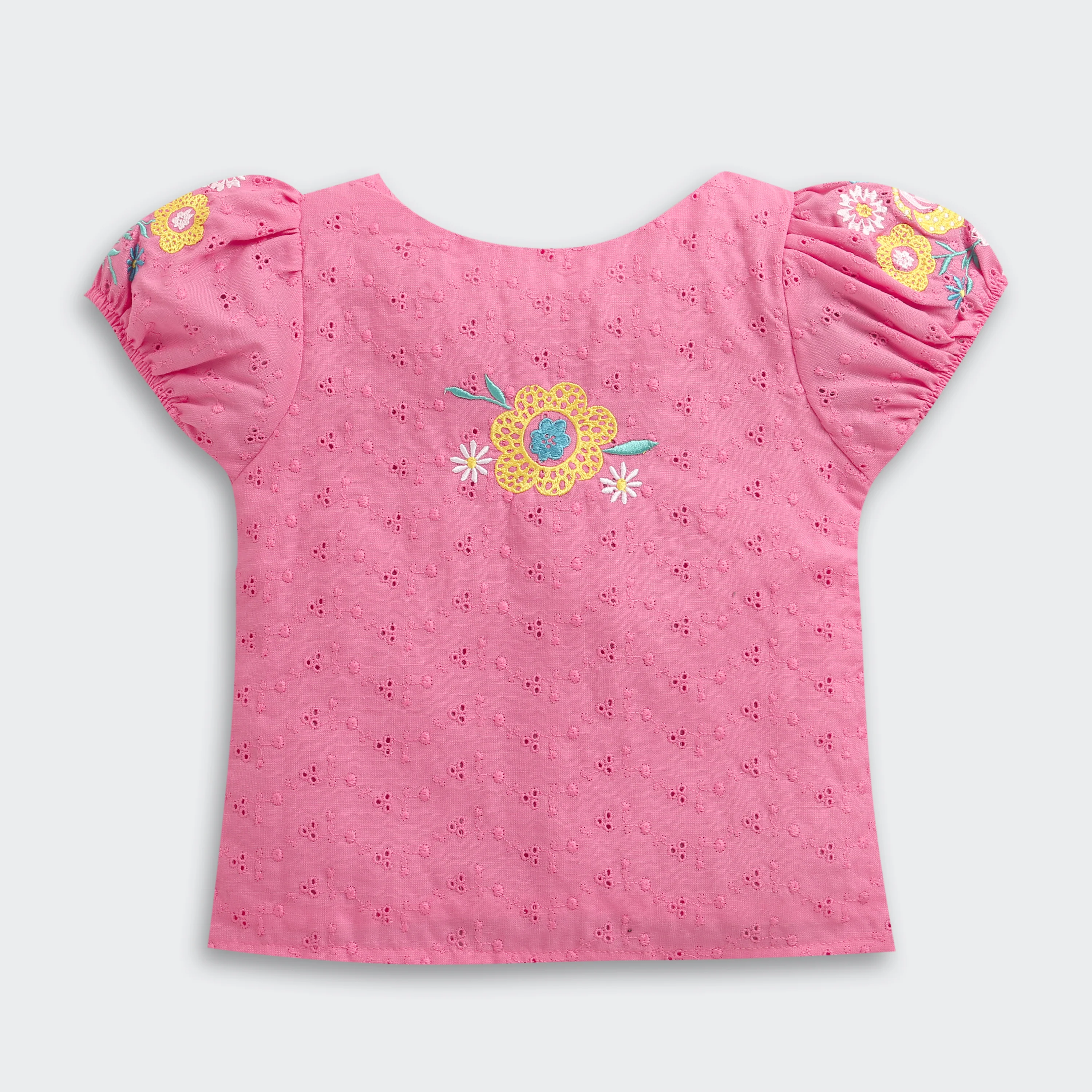 Pink Floral Embroidered Eyelet Cotton Top TG6356 - Image 5