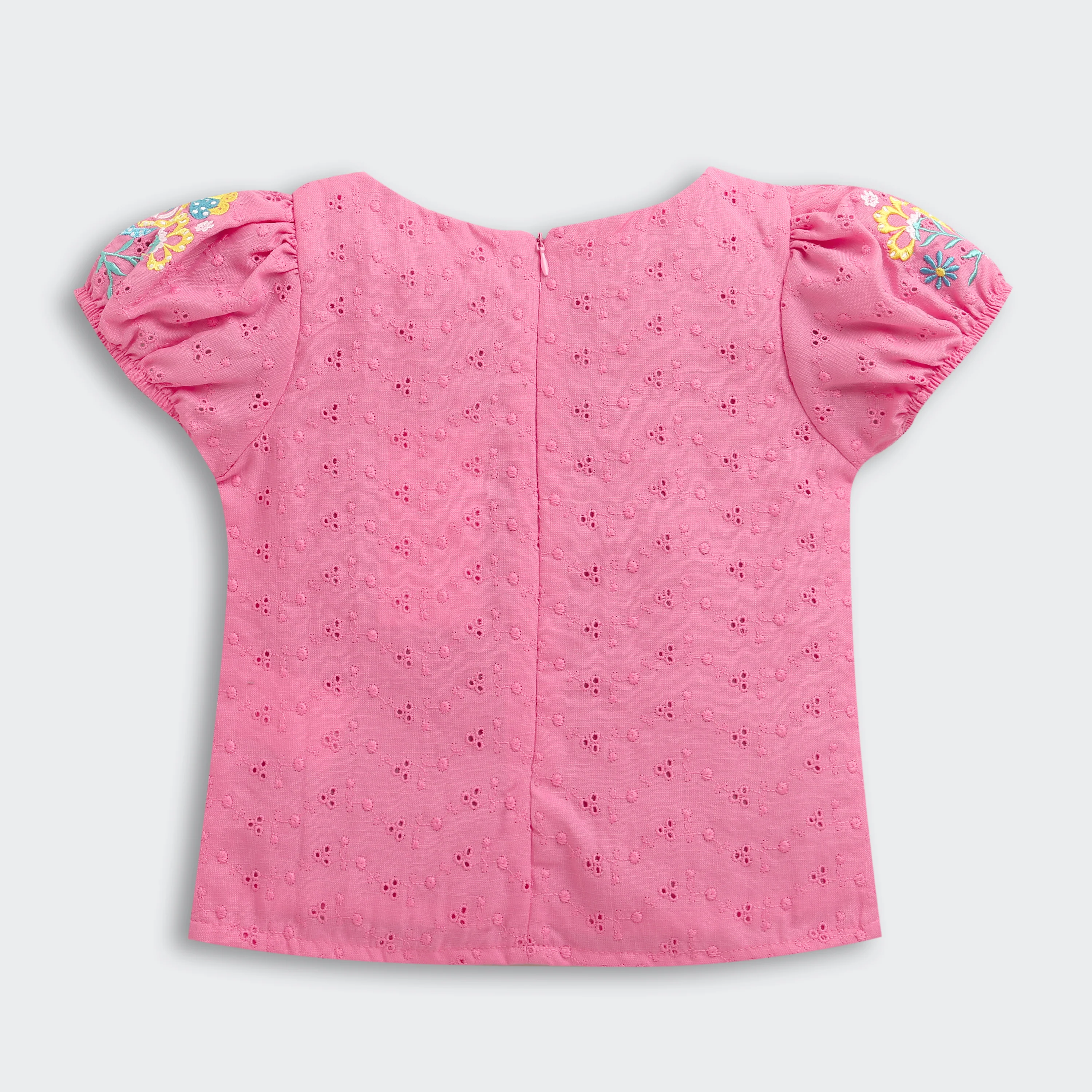 Pink Floral Embroidered Eyelet Cotton Top TG6356 - Image 6