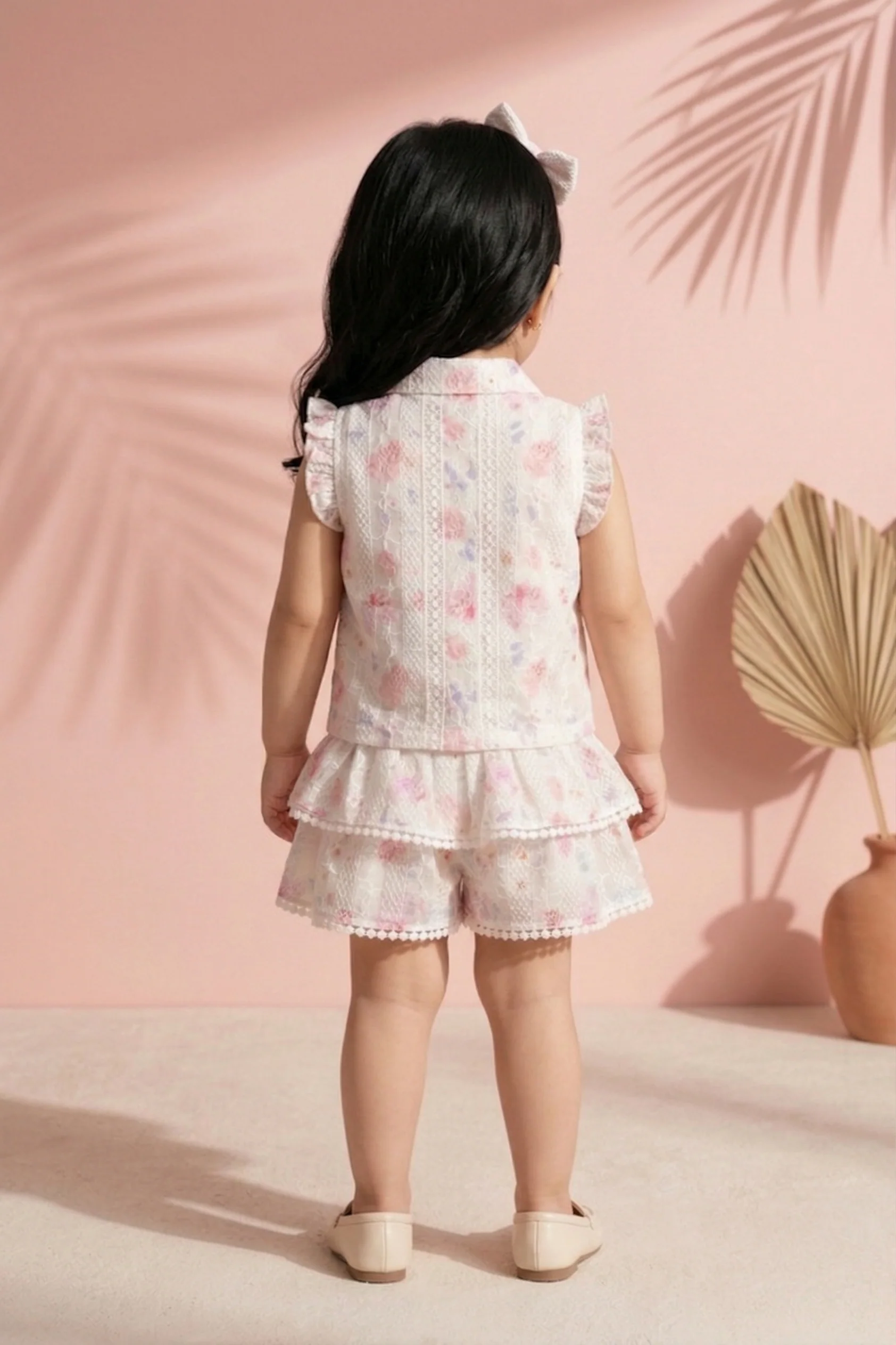 Pink Floral Lace Top & Tiered Skirt Set TSSET40501 - Image 2