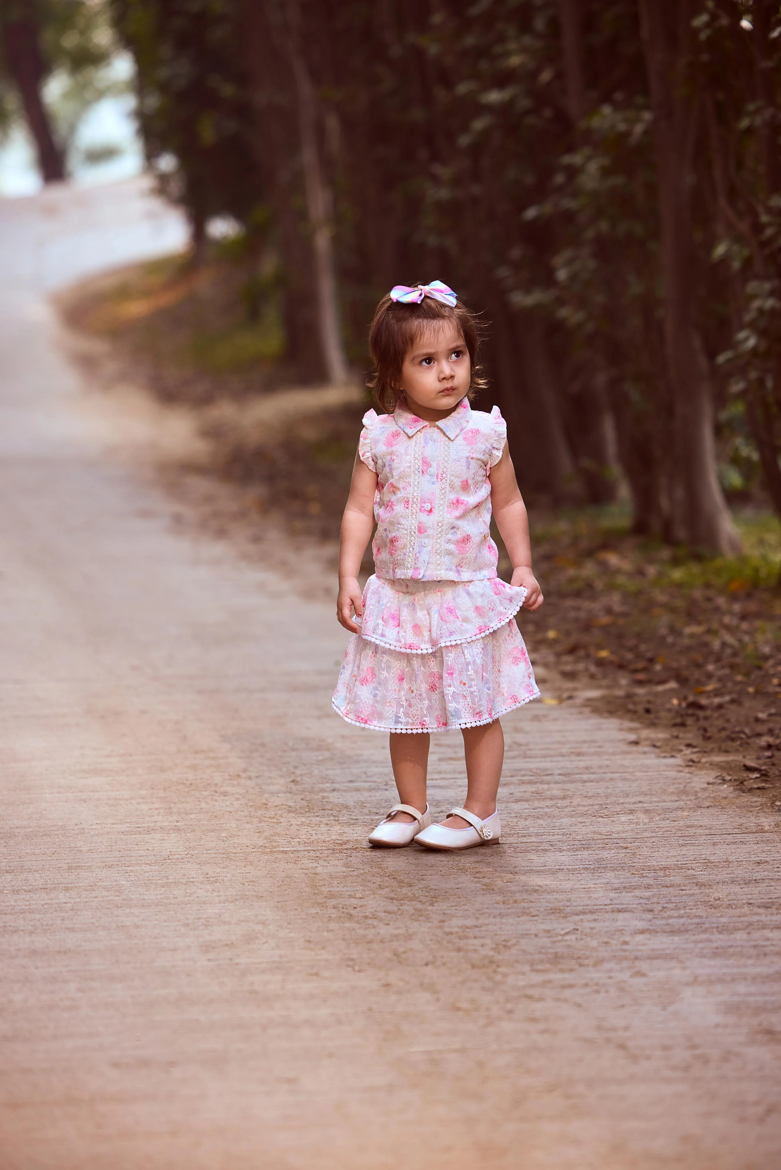 Pink Floral Lace Top & Tiered Skirt Set TSSET40501 - Image 5
