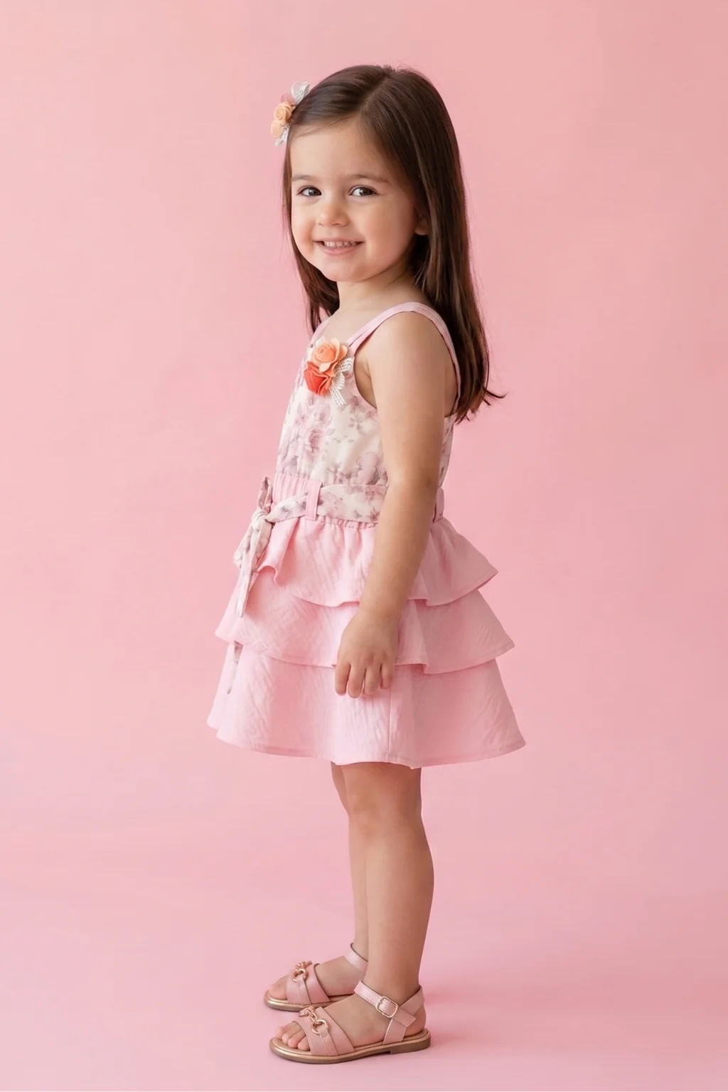 Pink Floral Layered Dress TSIM018 - Image 3