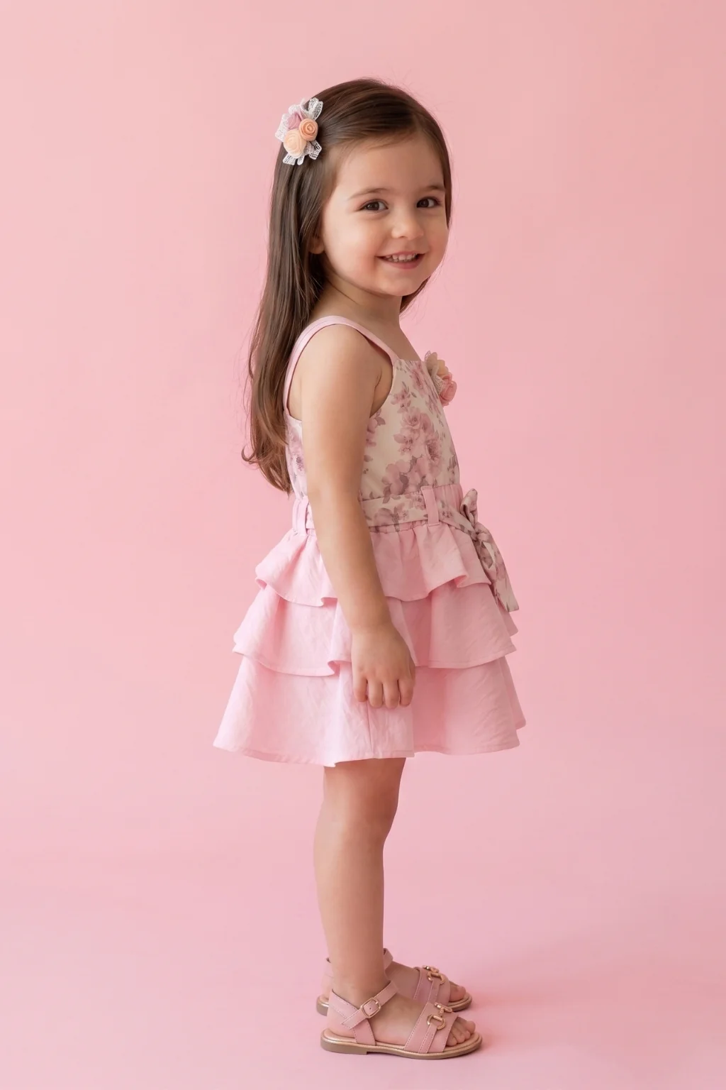 Pink Floral Layered Dress TSIM018 - Image 4