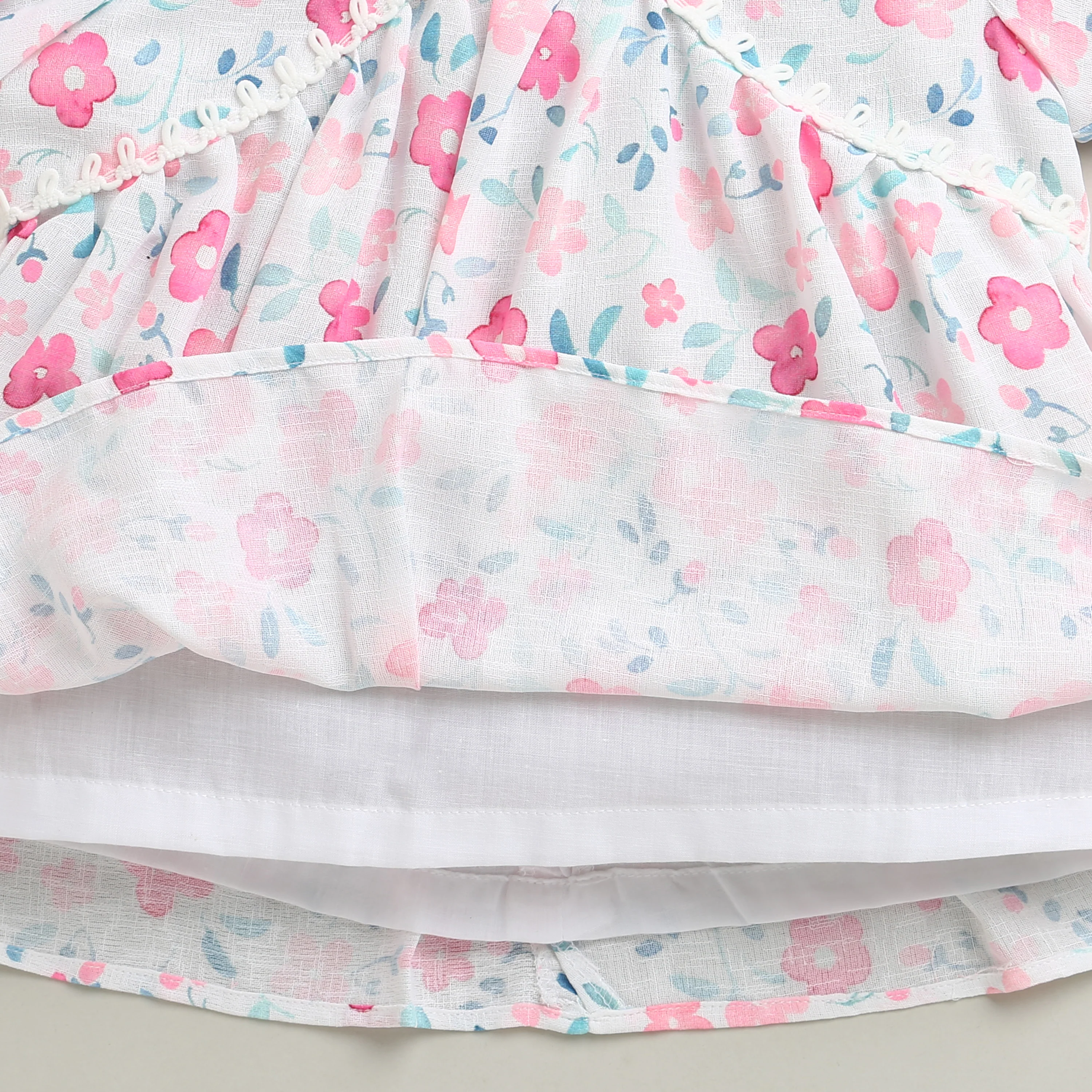 Pink Floral Printed Cotton Top with Puff Sleeves TG6380 - Image 8