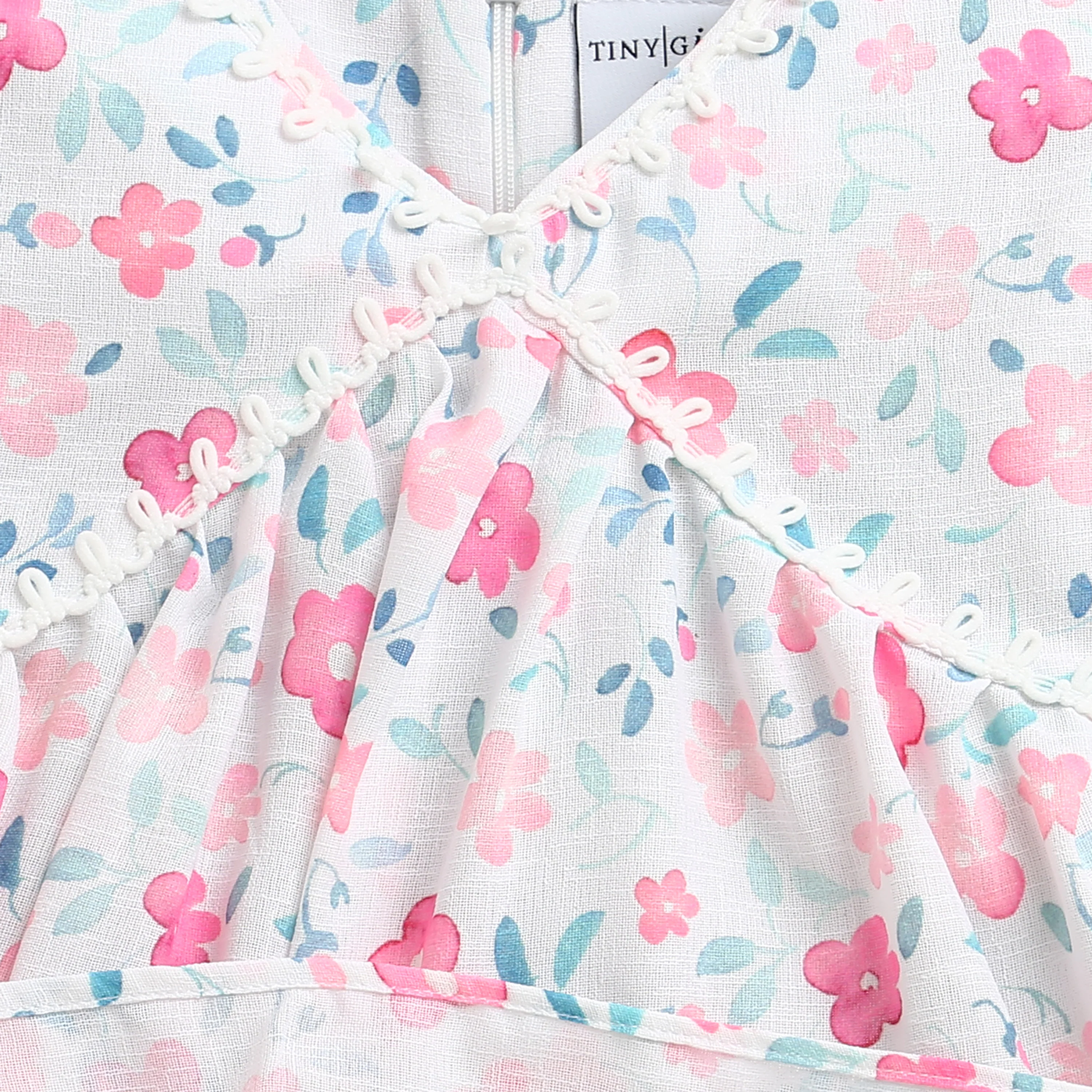 Pink Floral Printed Cotton Top with Puff Sleeves TG6380 - Image 9