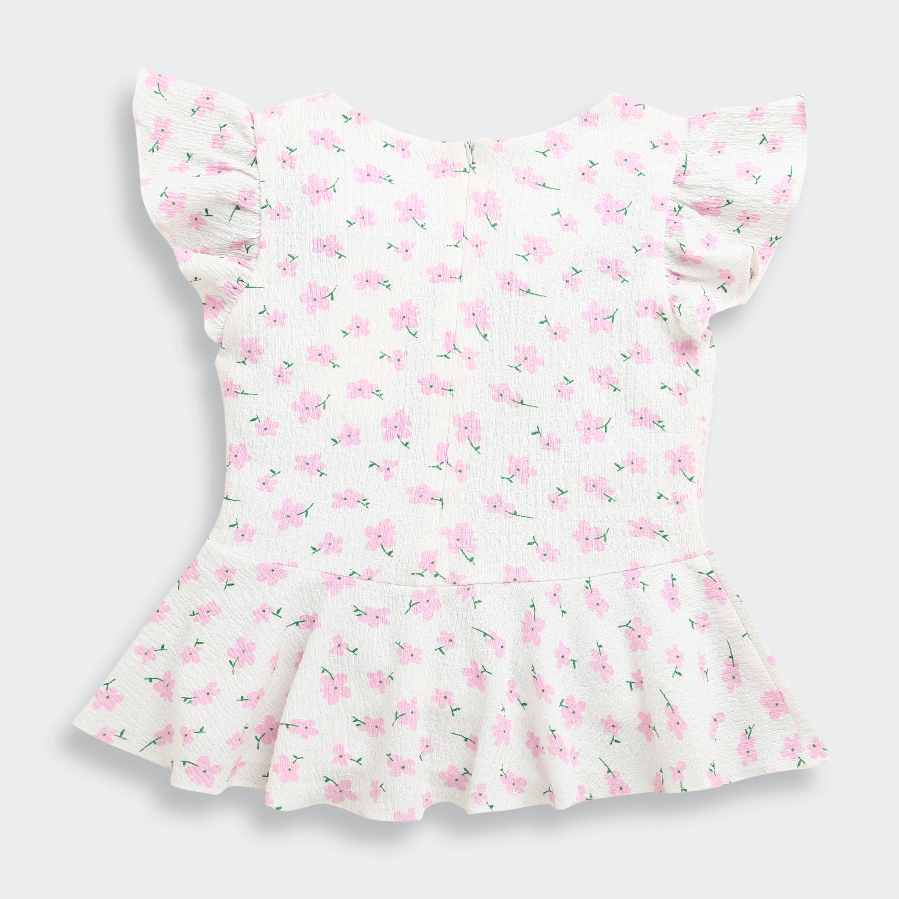 Pink Floral Printed Peplum Top with Ruffle Sleeves TG6358 - Image 9