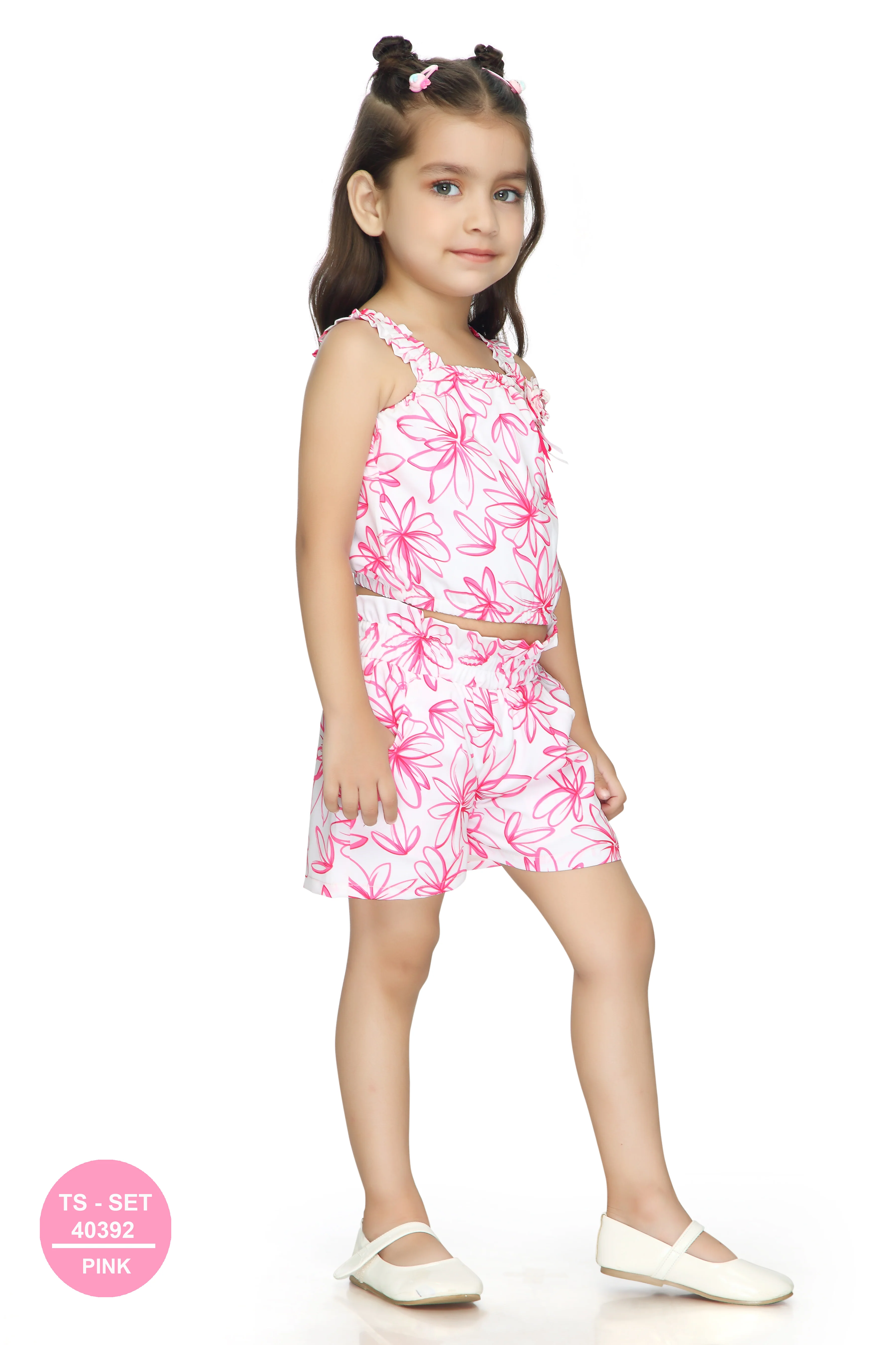 Pink Floral Sleeveless Top & Shorts Set TSSET40392 - Image 7