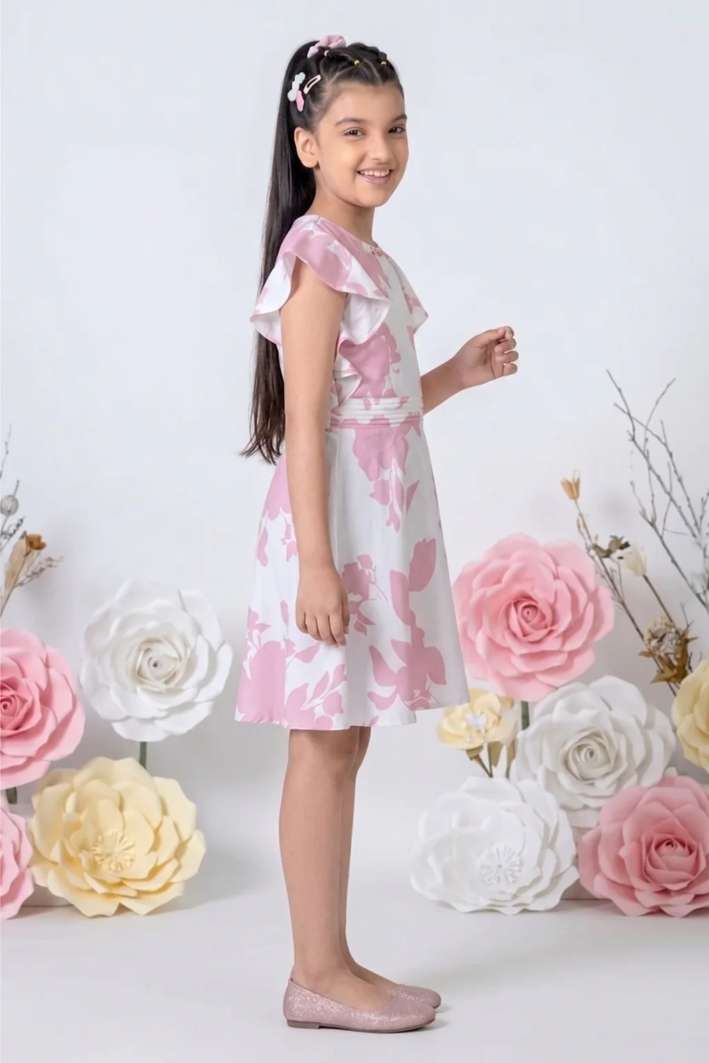 Pink Flutter Sleeve Dress M2259 - Image 4