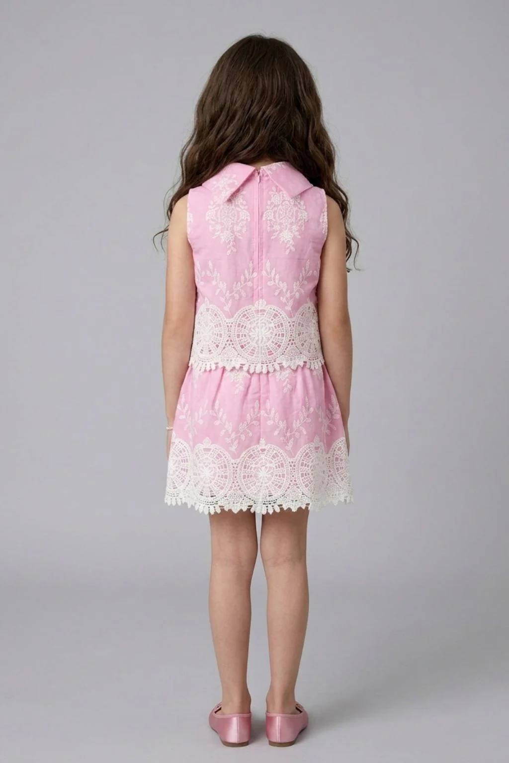 Pink Lace Embroidered Sleeveless Dress SET3265 - Image 2