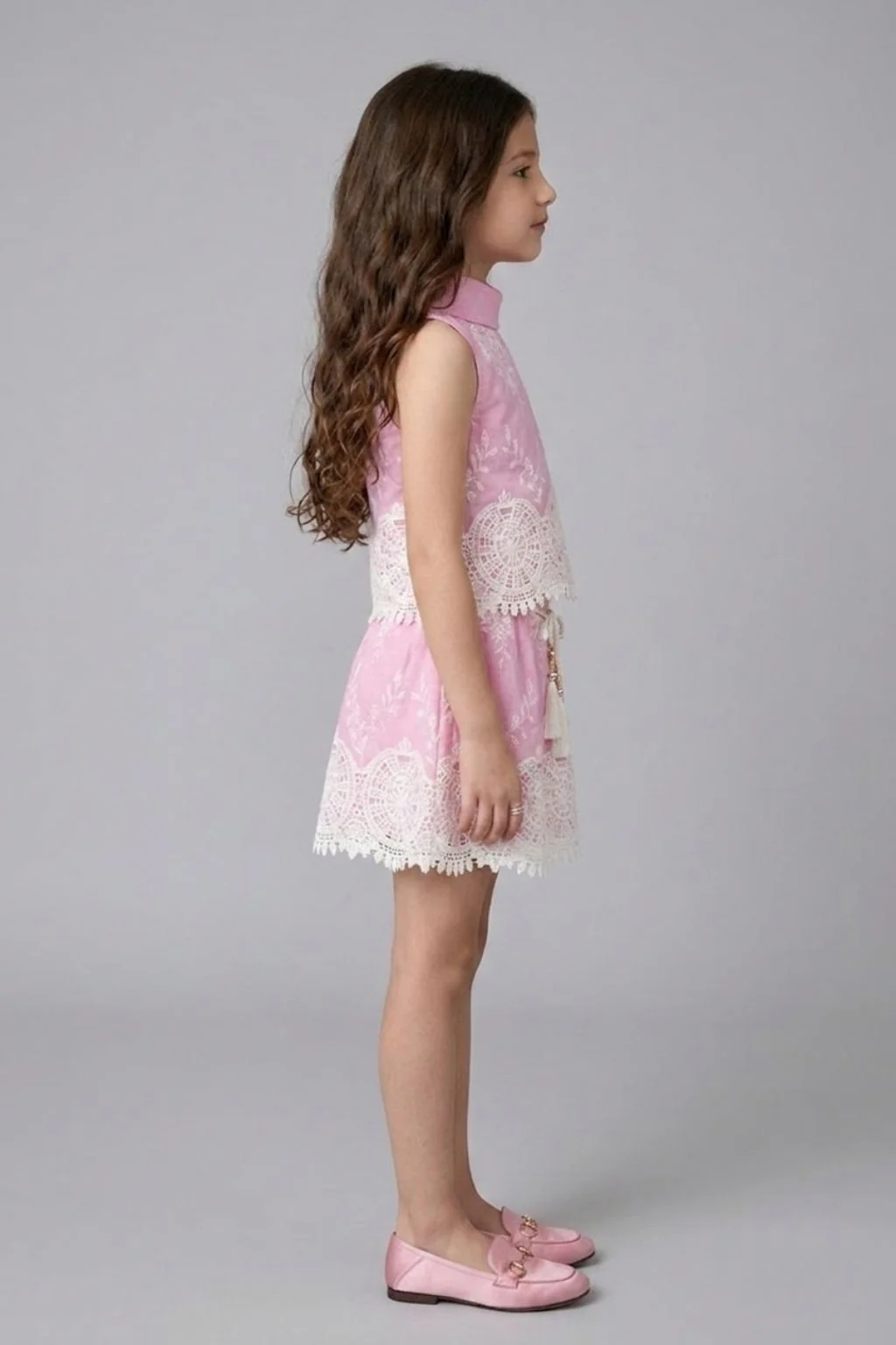 Pink Lace Embroidered Sleeveless Dress SET3265 - Image 3
