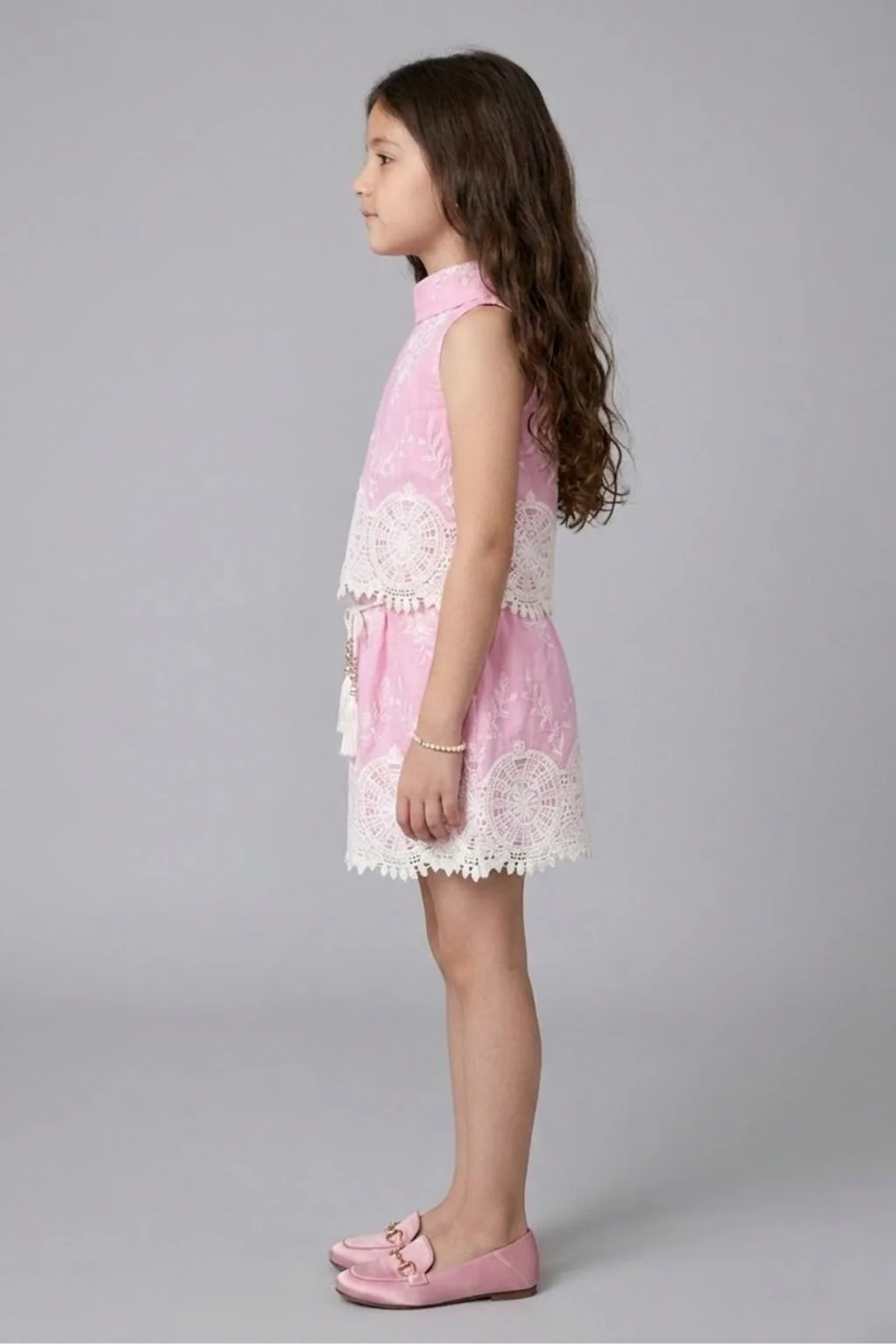 Pink Lace Embroidered Sleeveless Dress SET3265 - Image 4