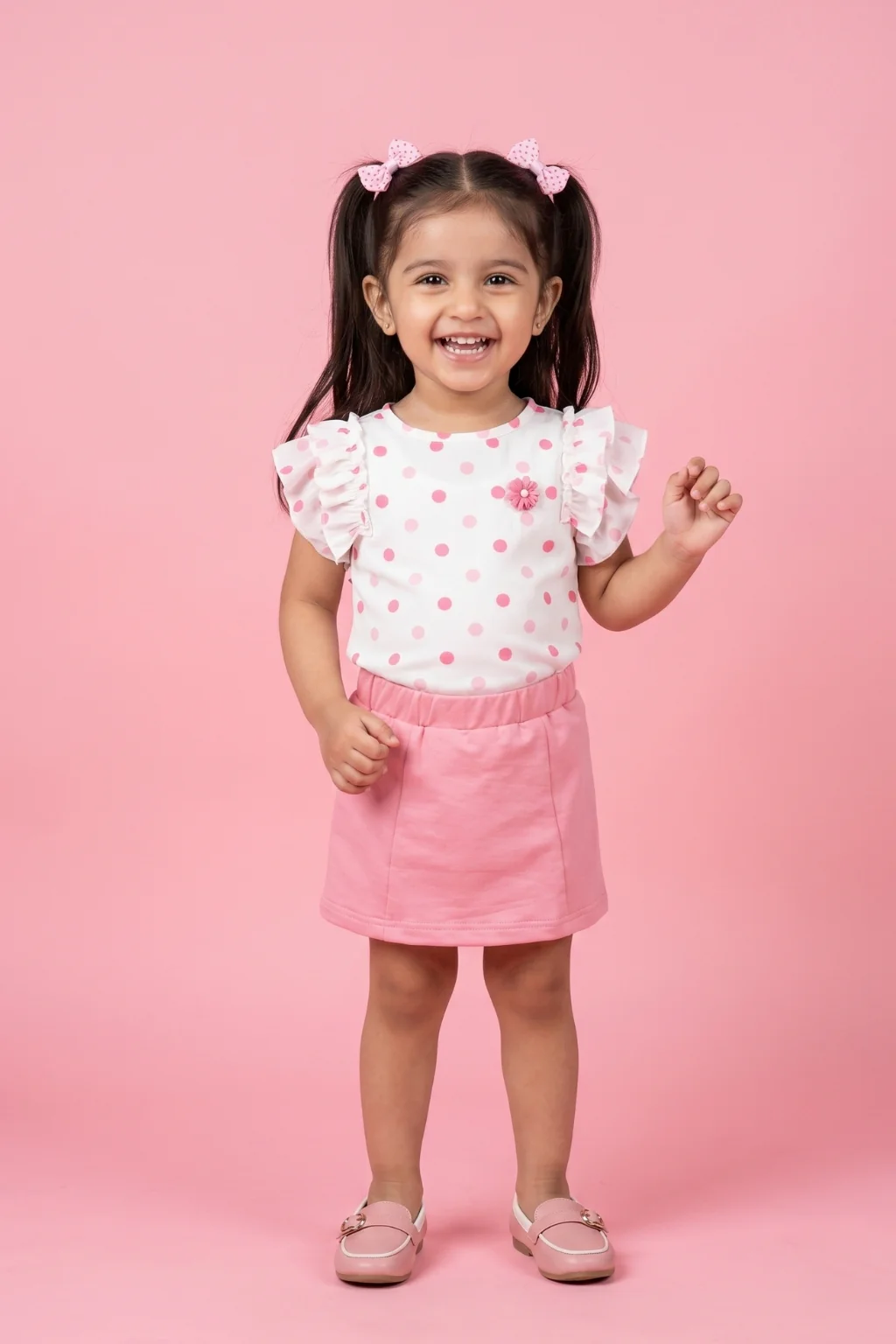 Pink Polka Dot Top & Skirt Set TSISET036