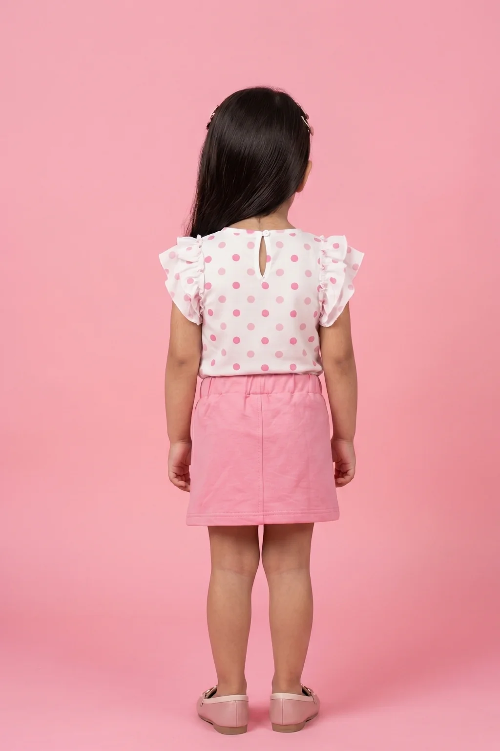 Pink Polka Dot Top & Skirt Set TSISET036 - Image 2
