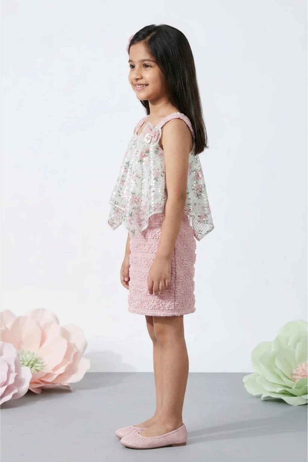 Pink & White Floral Layered Party Dress M2219 - Image 4