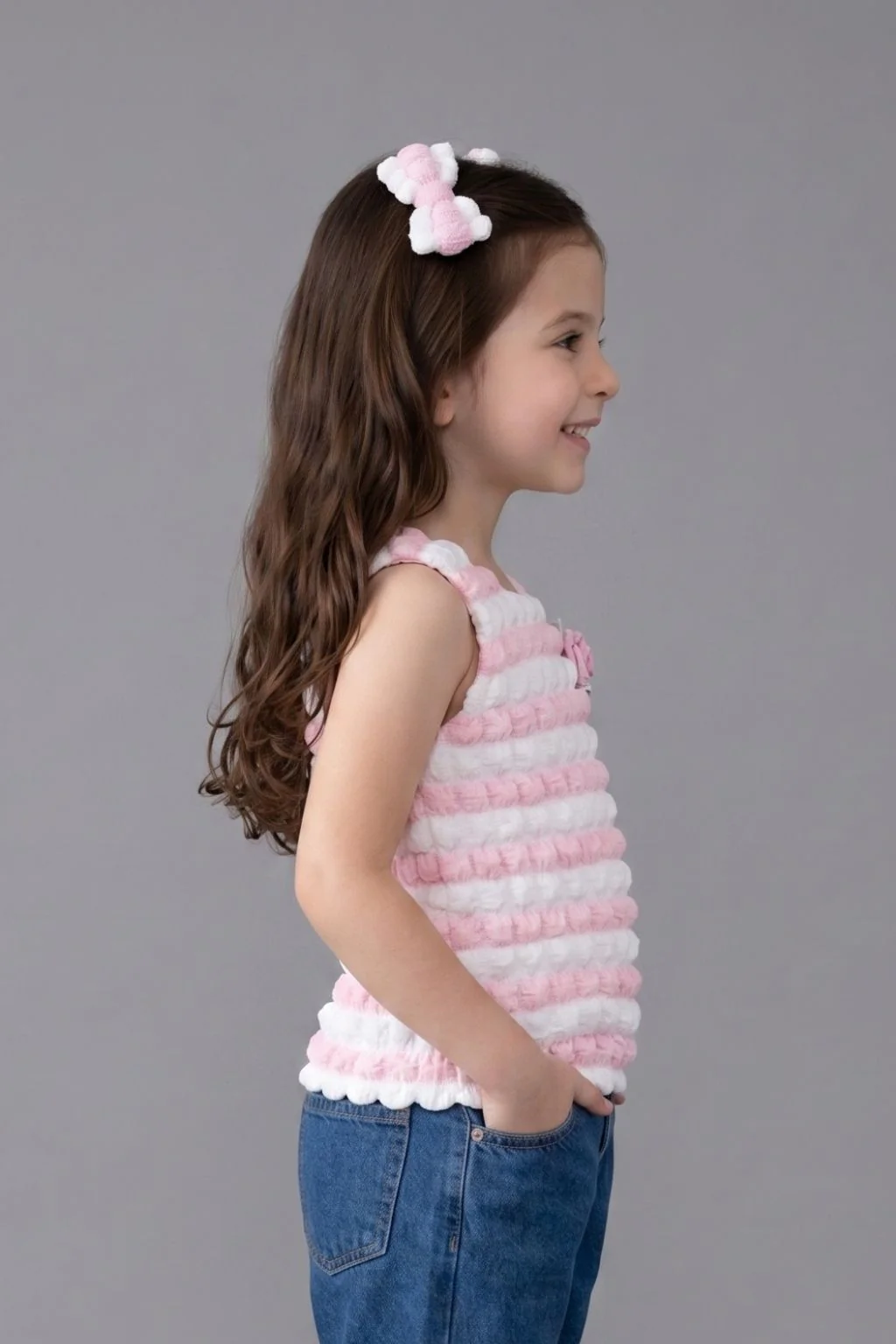 Pink & White Textured Sleeveless Top TG5020 - Image 3