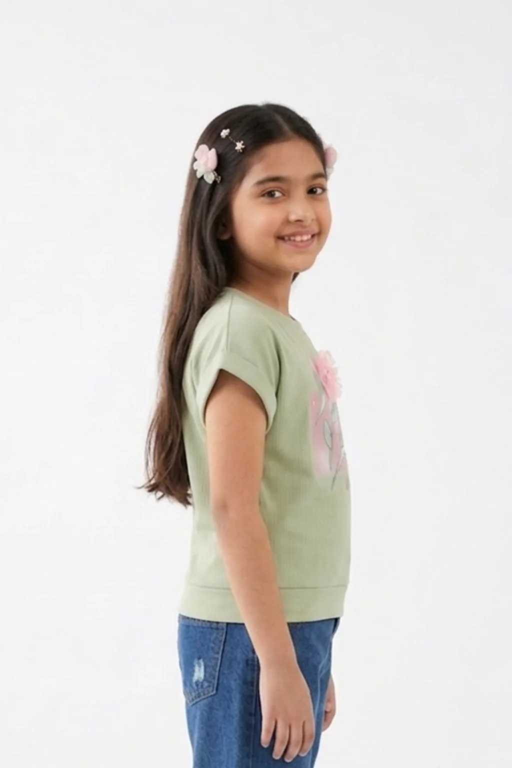 Pista Green Floral Print Top TG6168 - Image 3