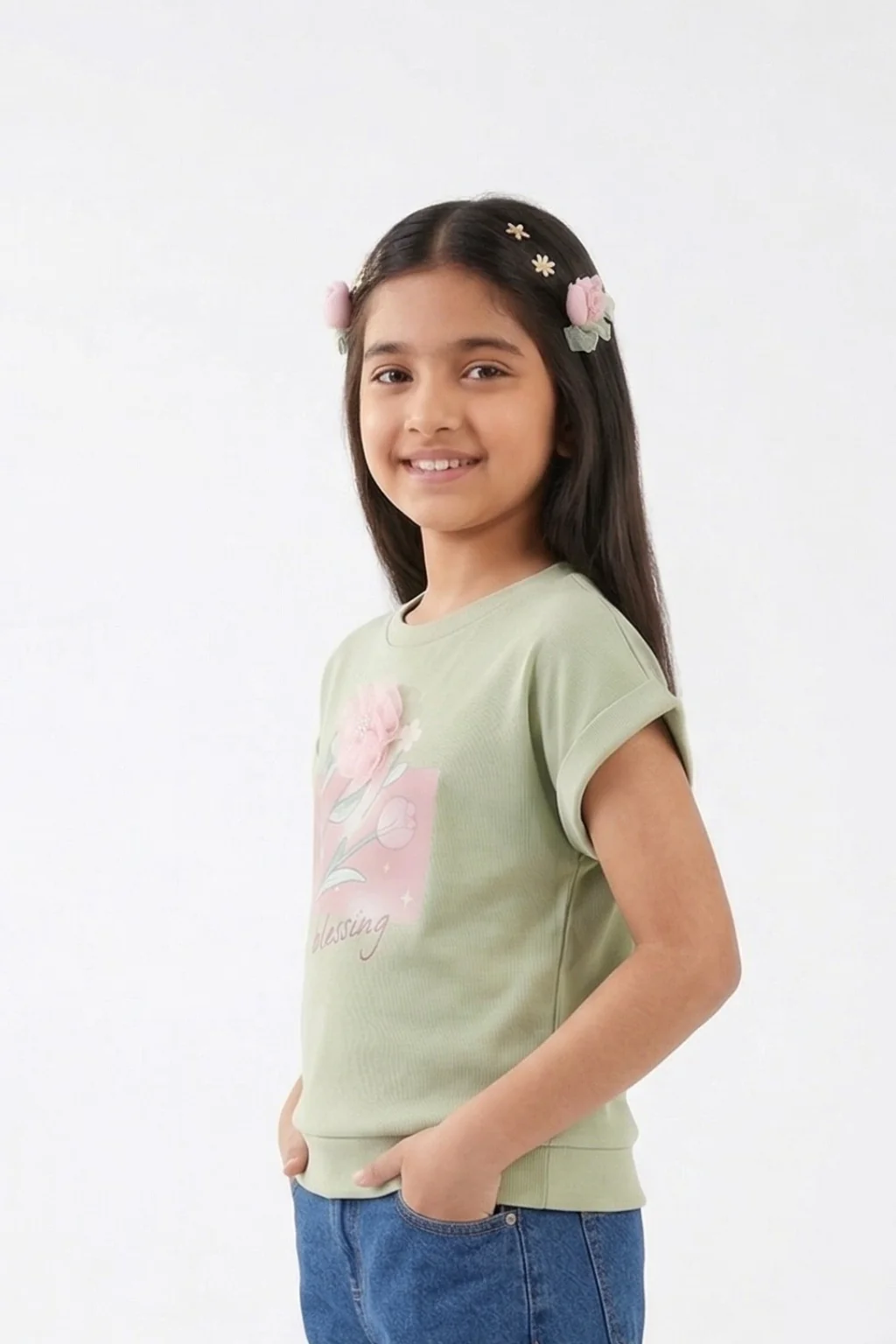 Pista Green Floral Print Top TG6168 - Image 4