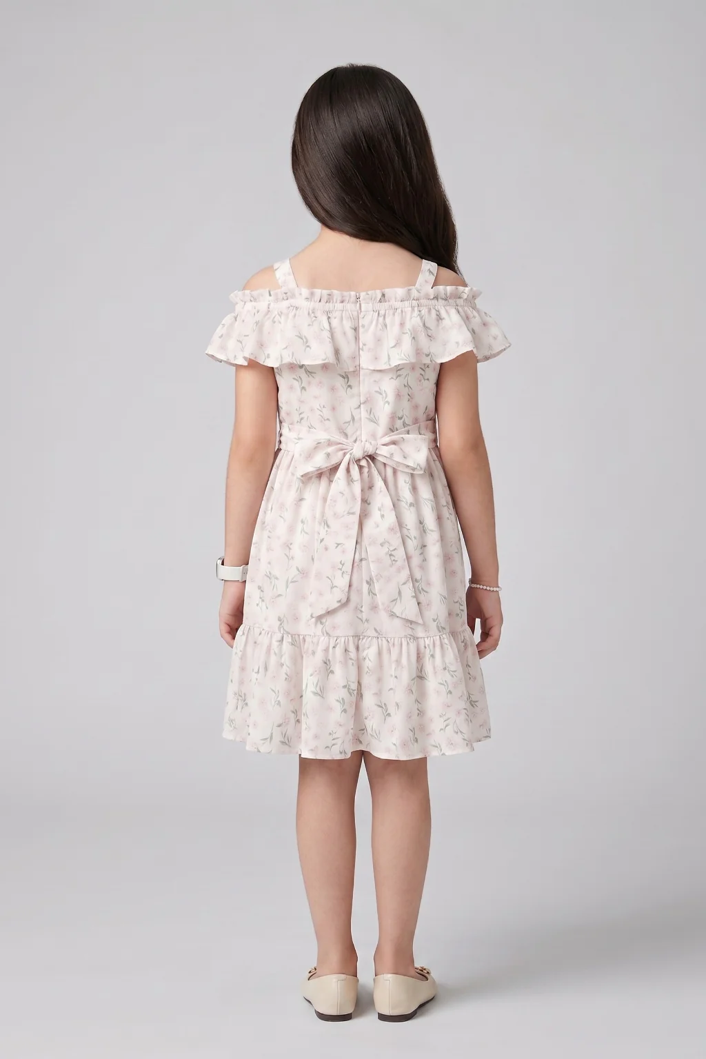 Pista Green Floral Ruffle Neck Dress M2386 - Image 2