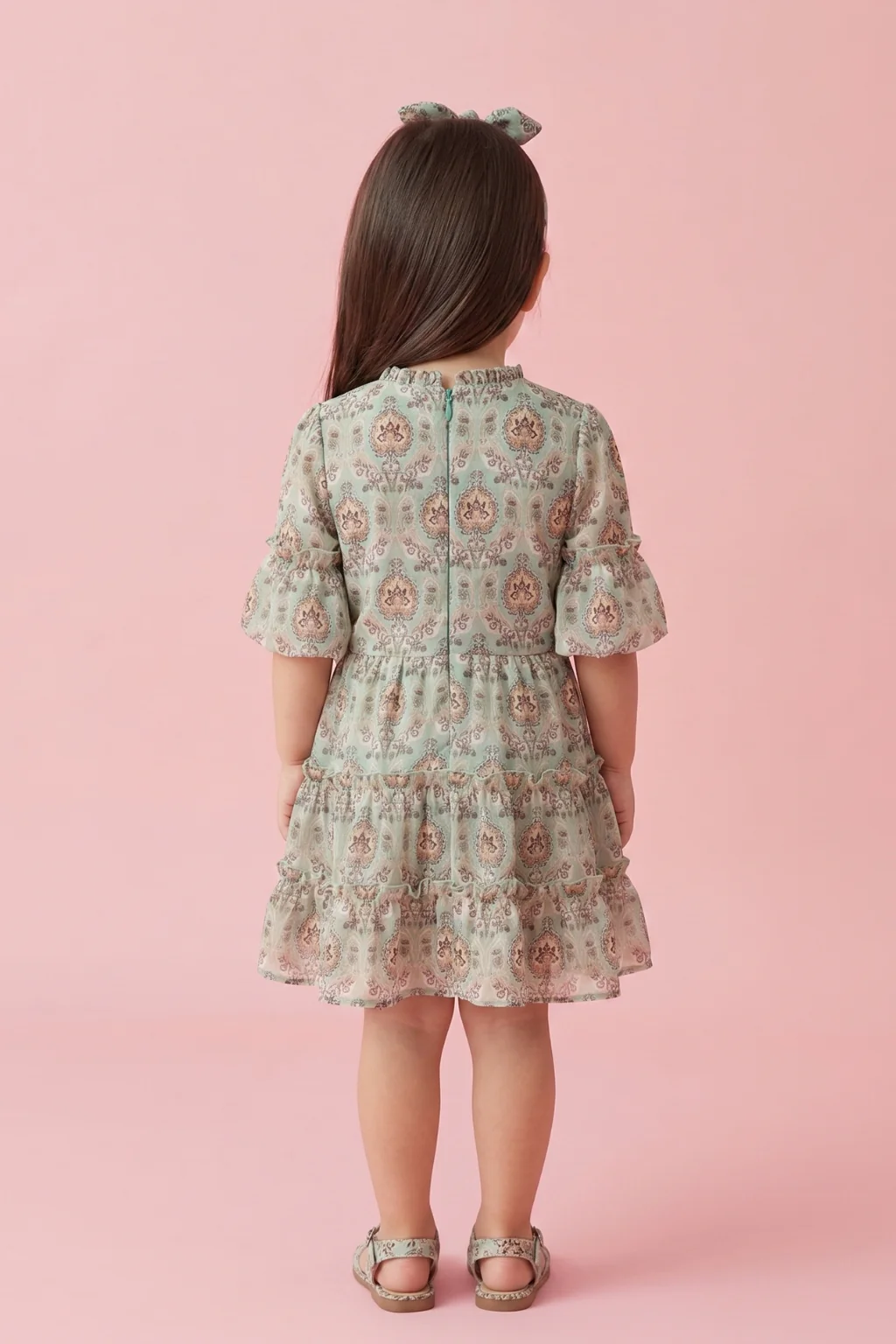 Pista Green Printed Tiered Dress TSM30528 - Image 2