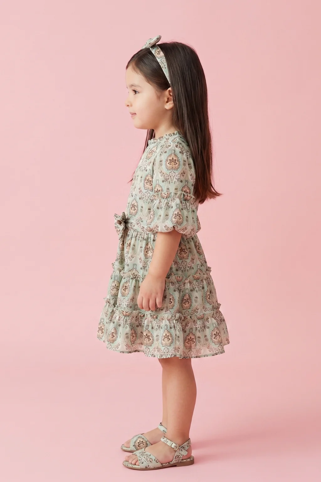 Pista Green Printed Tiered Dress TSM30528 - Image 3