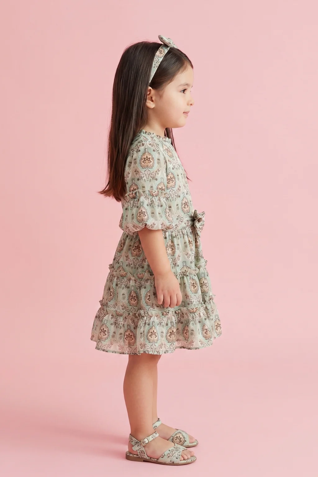 Pista Green Printed Tiered Dress TSM30528 - Image 4