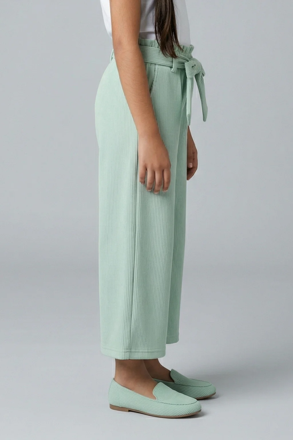 Pista Green Ribbed Culotte Pants with Belt PL245 - Image 2