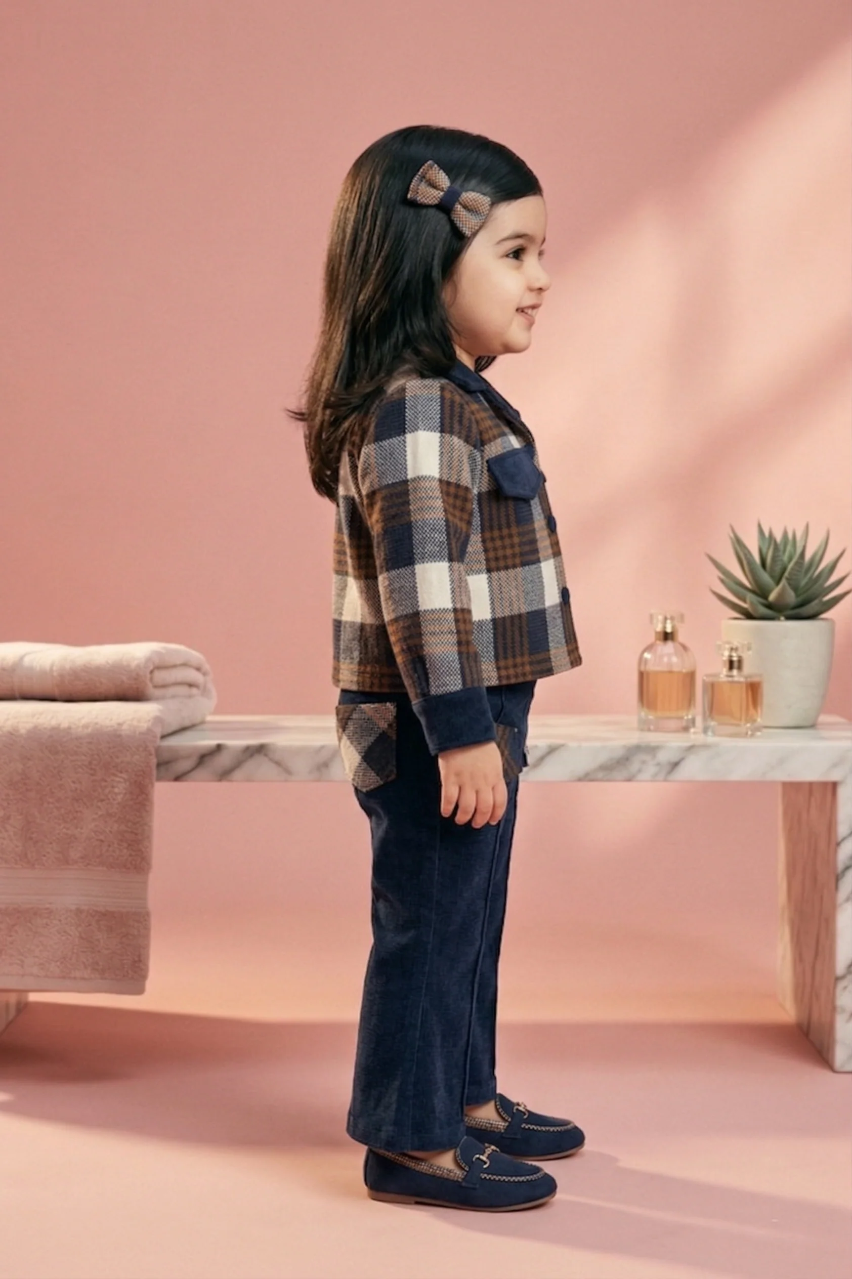 Plaid Jacket & Black Flared Pants Set TSSET40550 - Image 3
