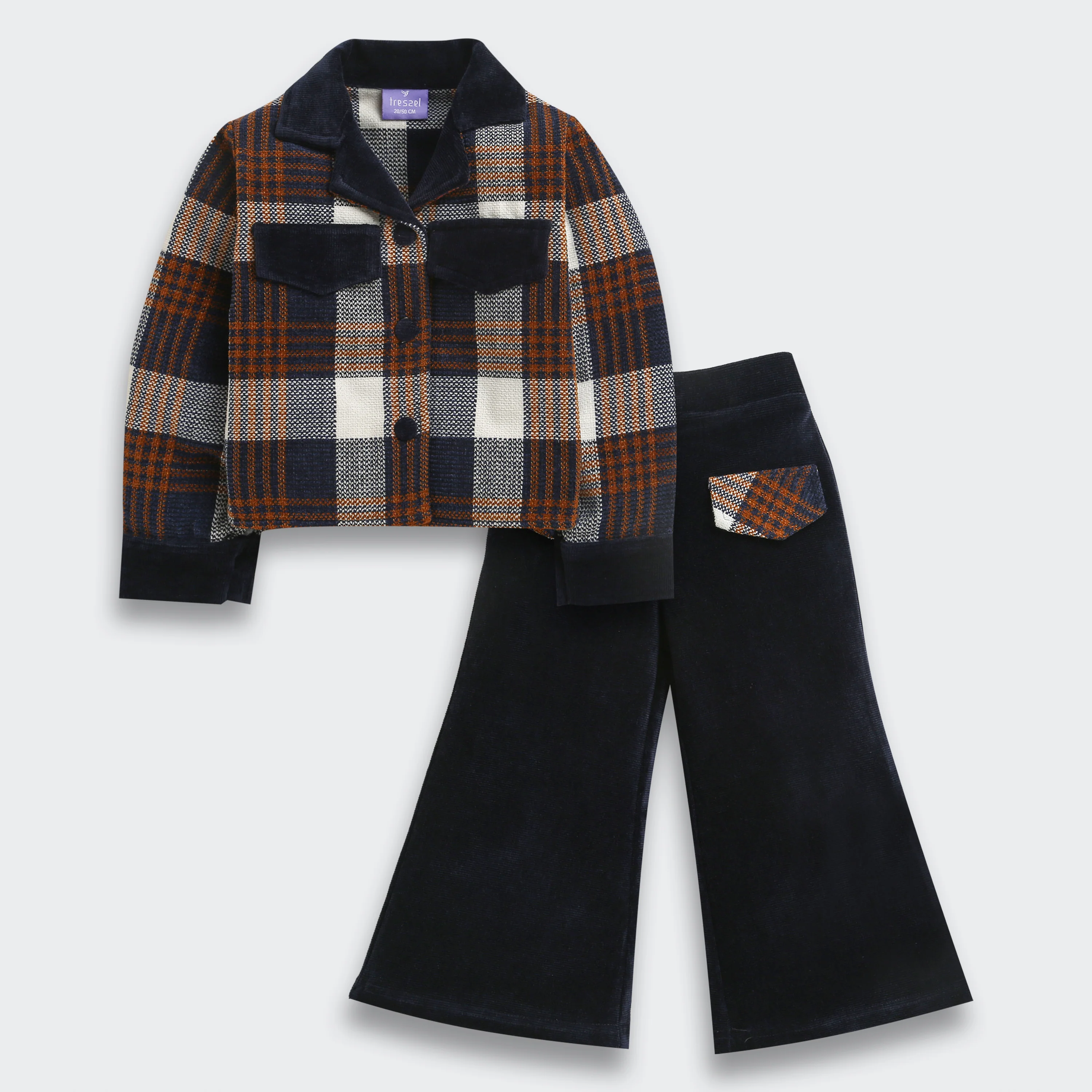 Plaid Jacket & Black Flared Pants Set TSSET40550 - Image 5