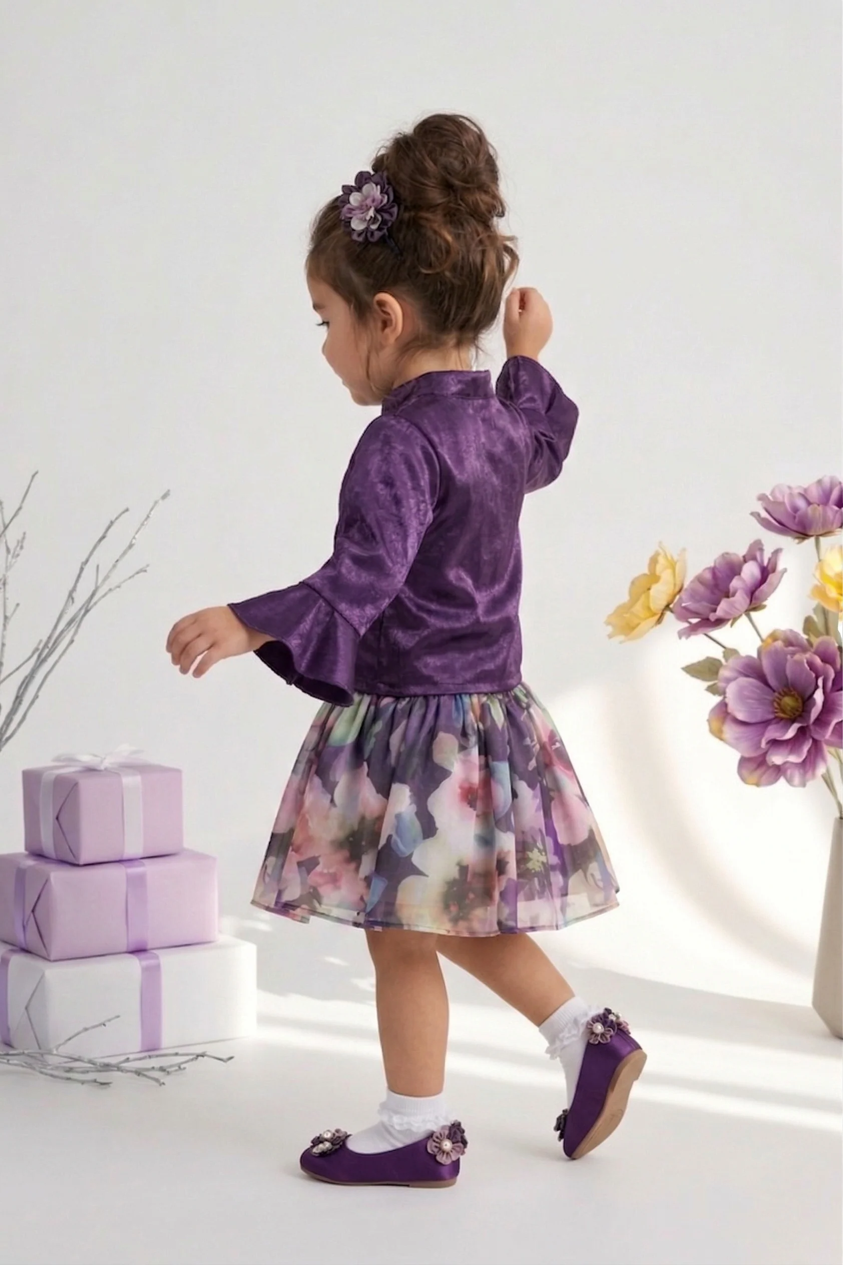 Plum Ruffle Top & Floral Skirt Set TSSET40535 - Image 3