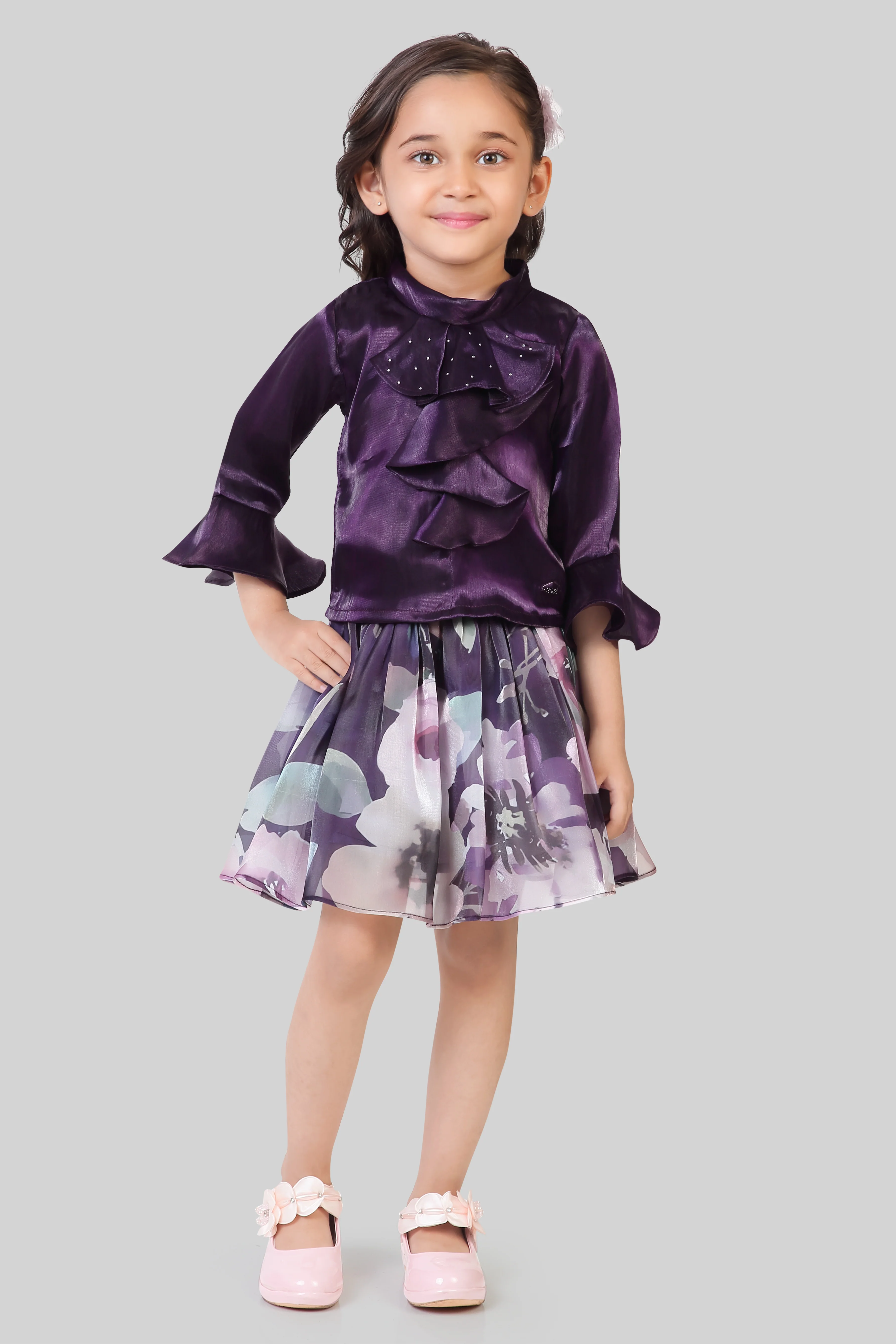 Plum Ruffle Top & Floral Skirt Set TSSET40535 - Image 5