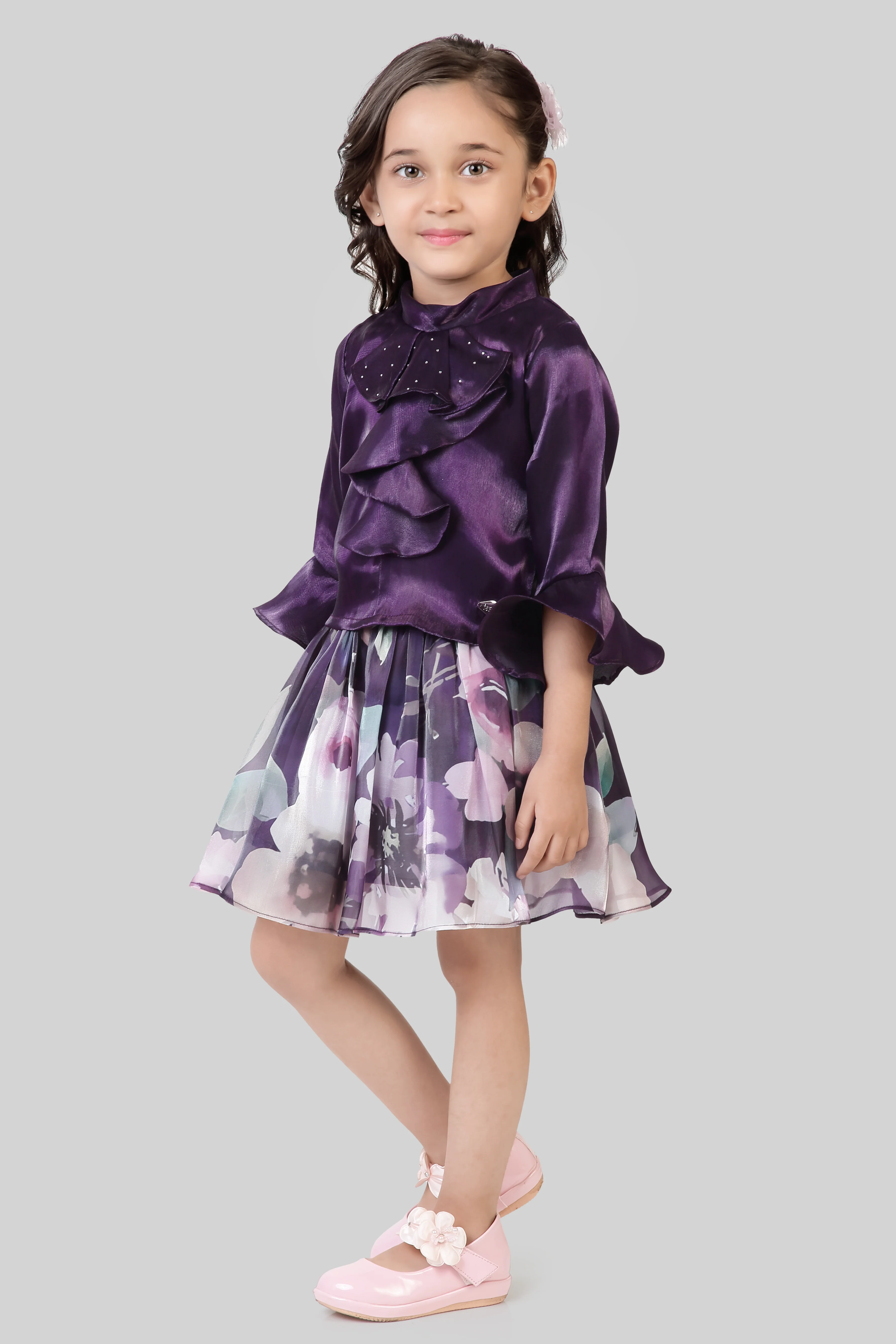 Plum Ruffle Top & Floral Skirt Set TSSET40535 - Image 6