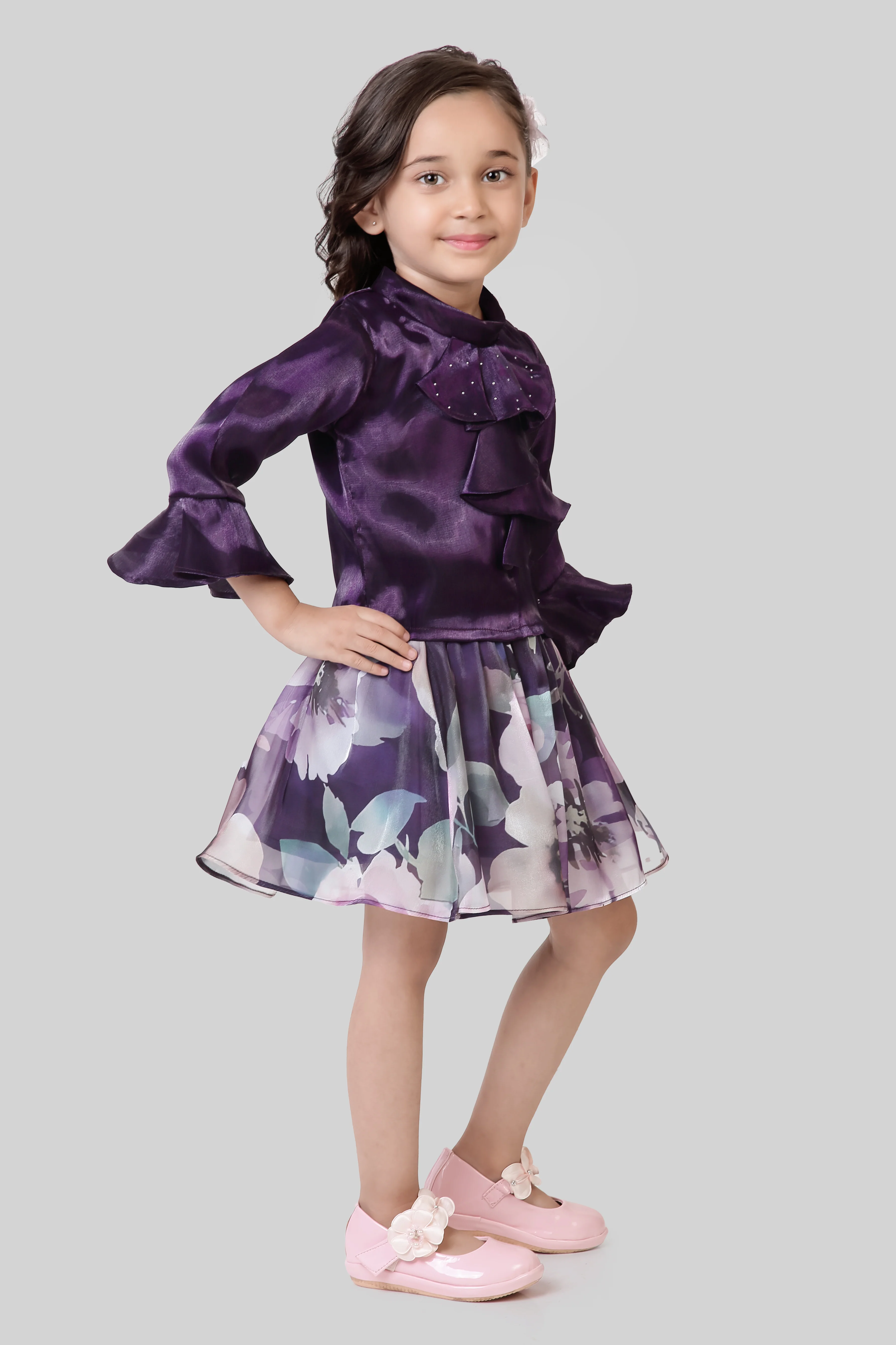 Plum Ruffle Top & Floral Skirt Set TSSET40535 - Image 7