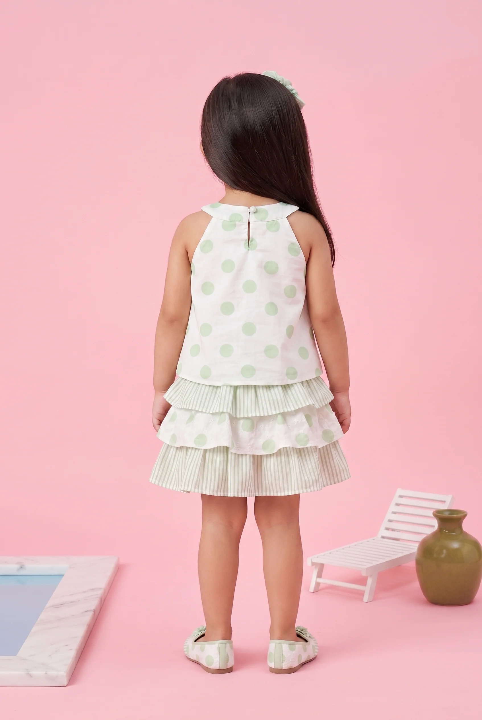 Green Polka Dot Layered Dress TSSET40255 - Image 2