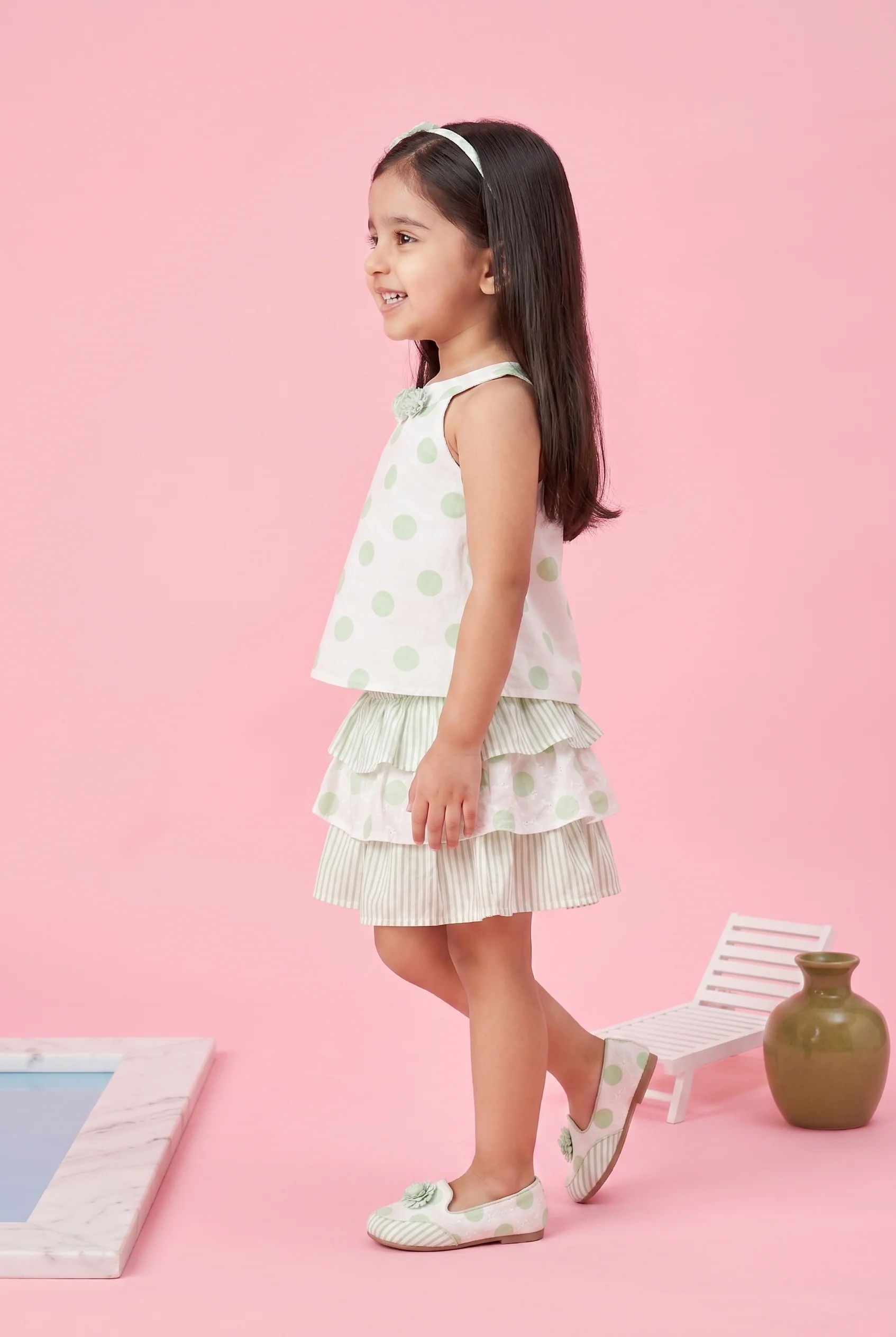 Green Polka Dot Layered Dress TSSET40255 - Image 3
