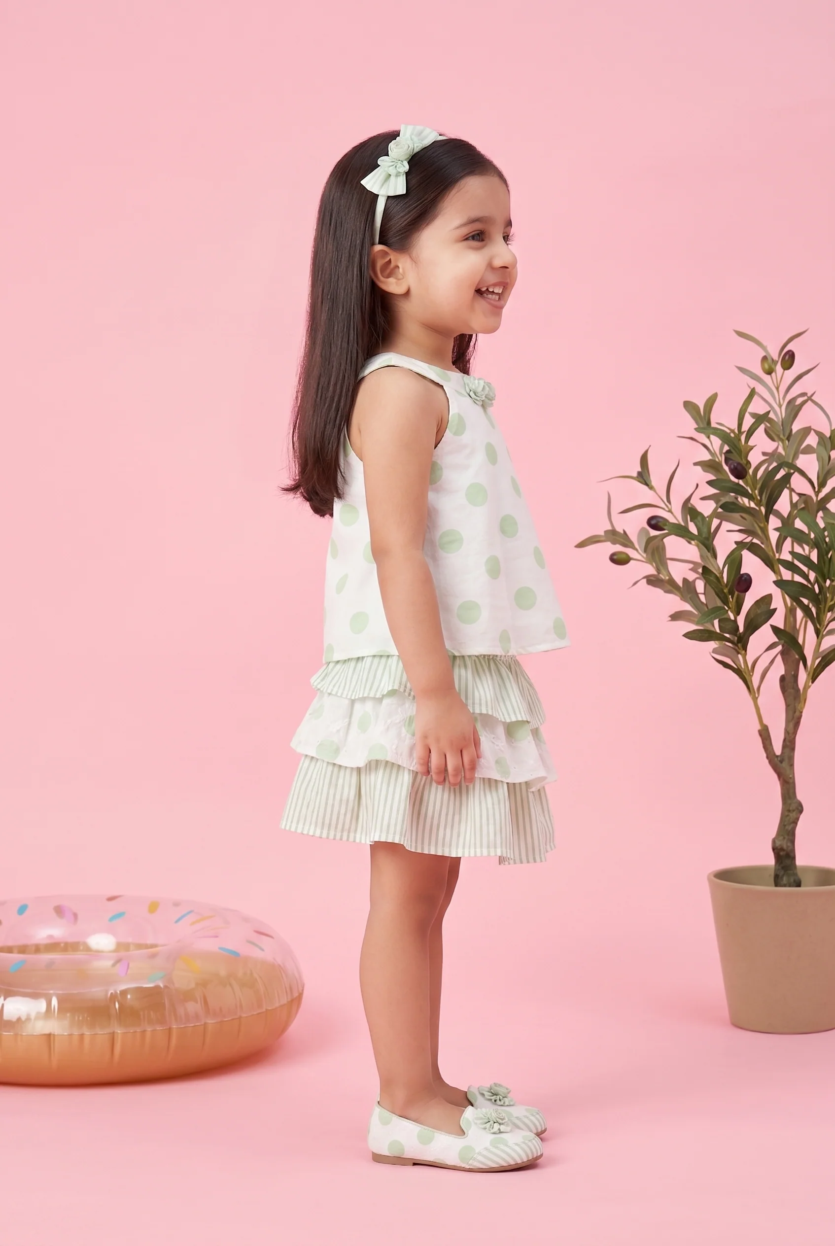 Green Polka Dot Layered Dress TSSET40255 - Image 4