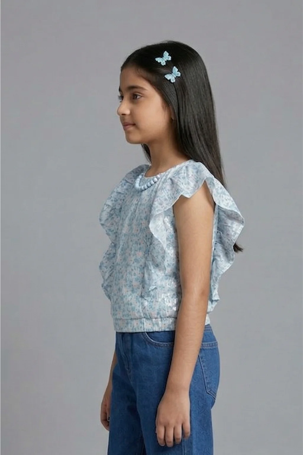Powder Blue Shimmer Ruffle Top TG6135 - Image 4