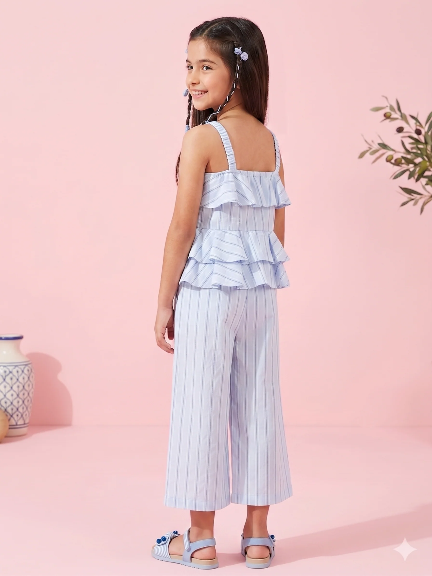 Powder Blue Striped Peplum Co-ord Set Dress PLS262 - Image 2