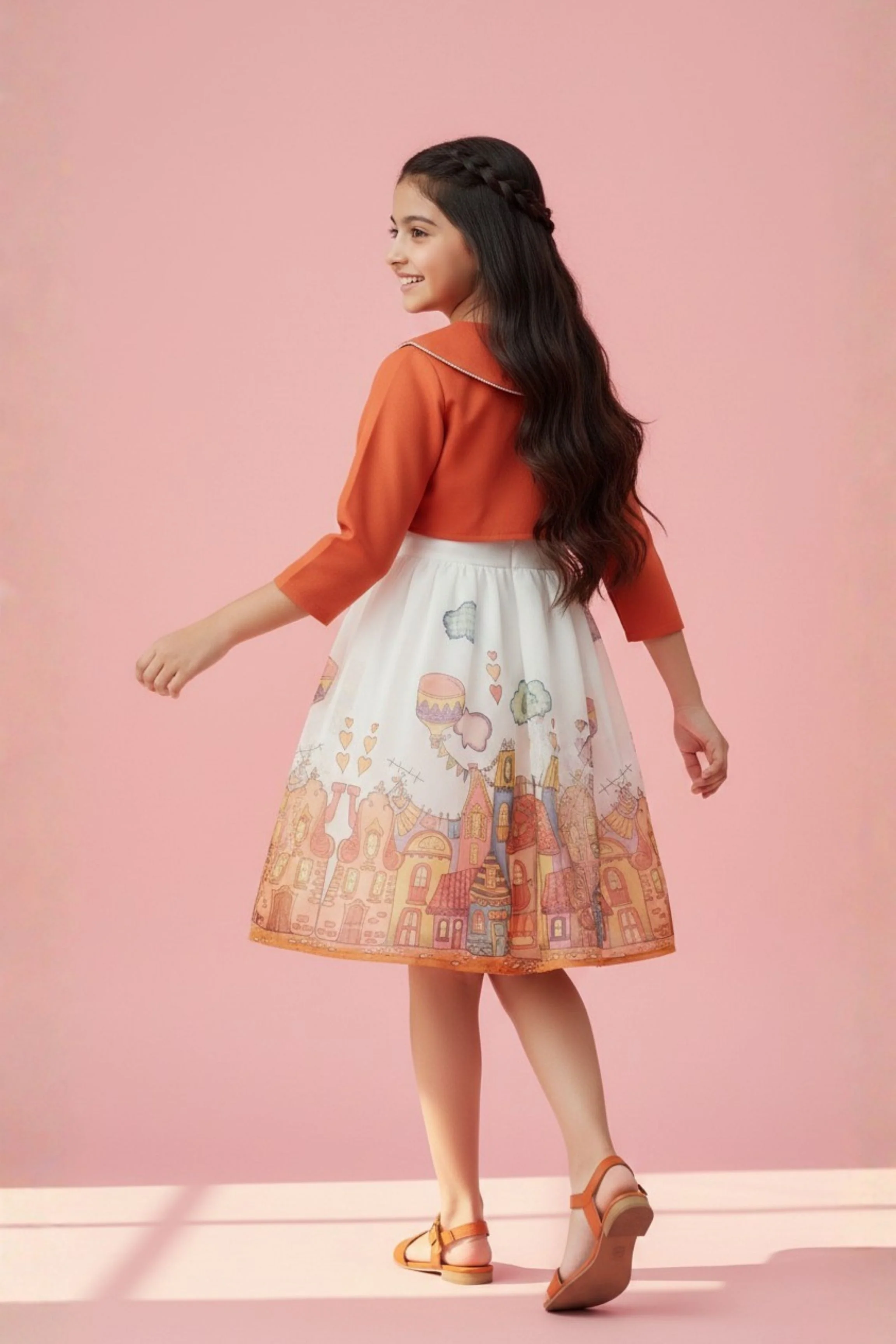 Printed Sleeveless Dress with Rust Bolero F659 - Image 2