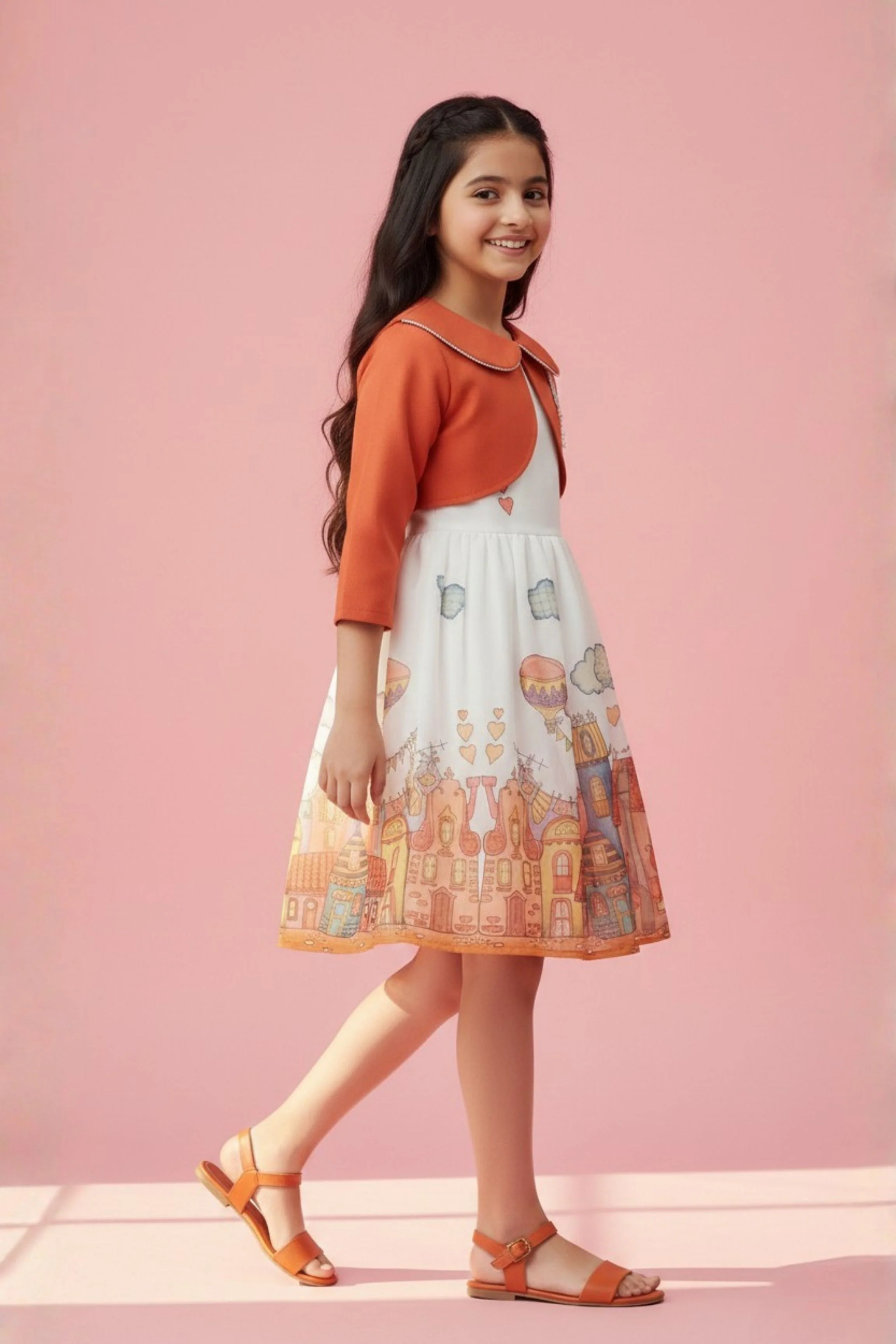 Printed Sleeveless Dress with Rust Bolero F659 - Image 5