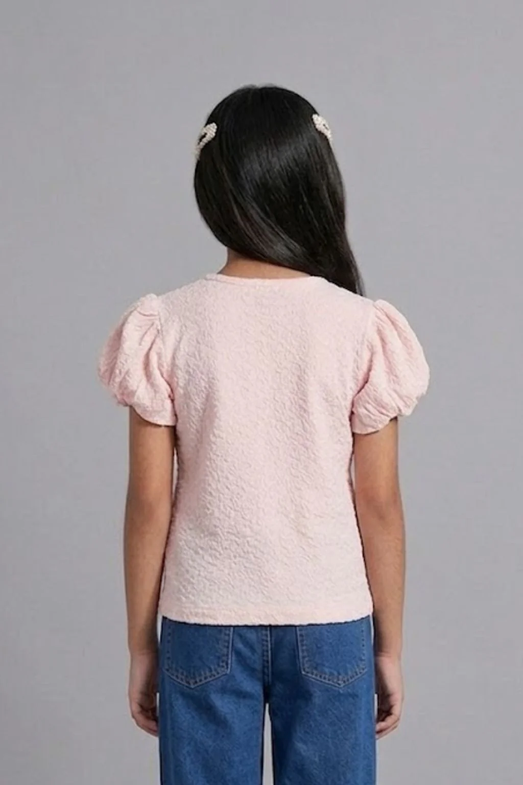 Puff Sleeve Soft Pink Textured Top TG5027 - Image 2