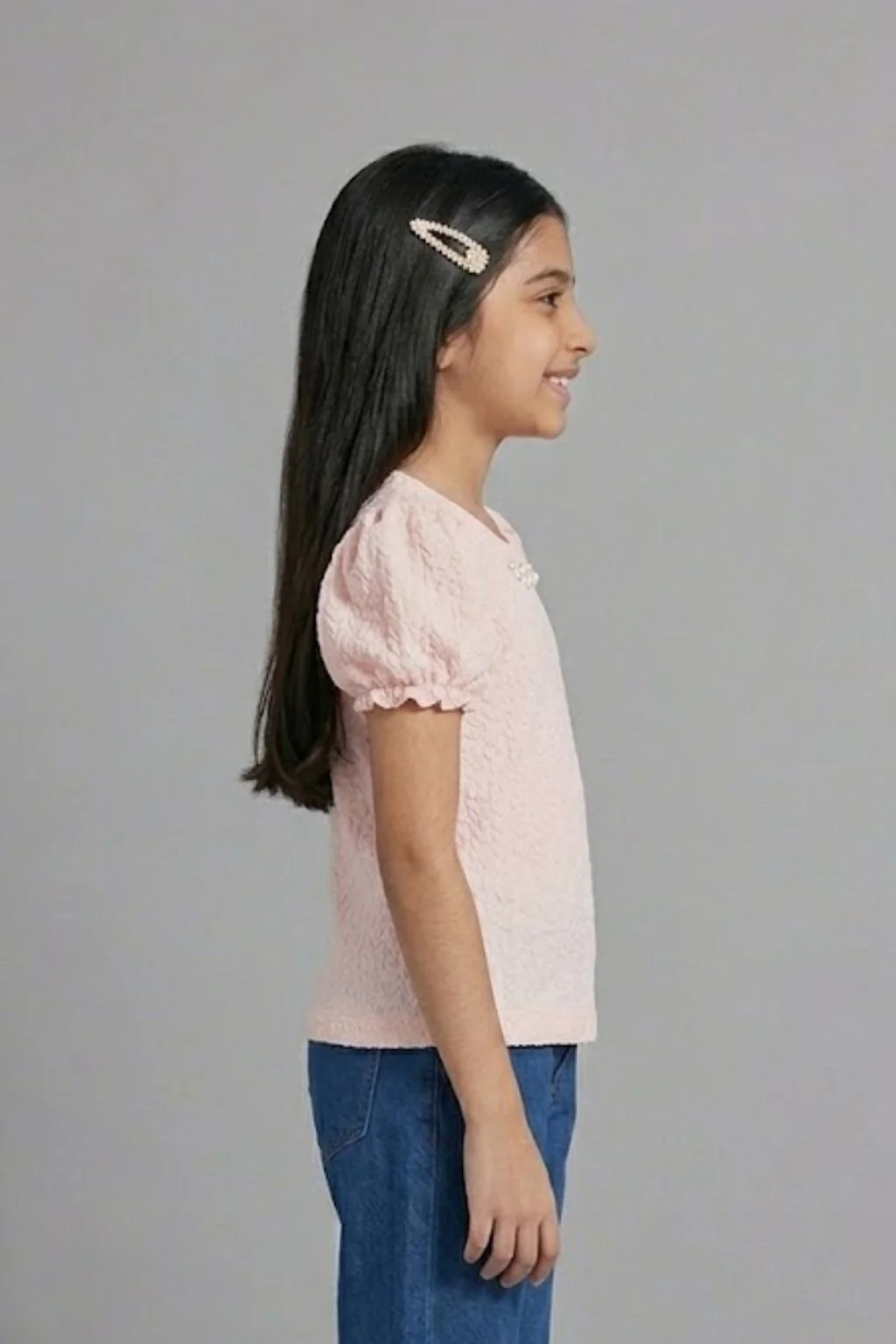 Puff Sleeve Soft Pink Textured Top TG5027 - Image 4