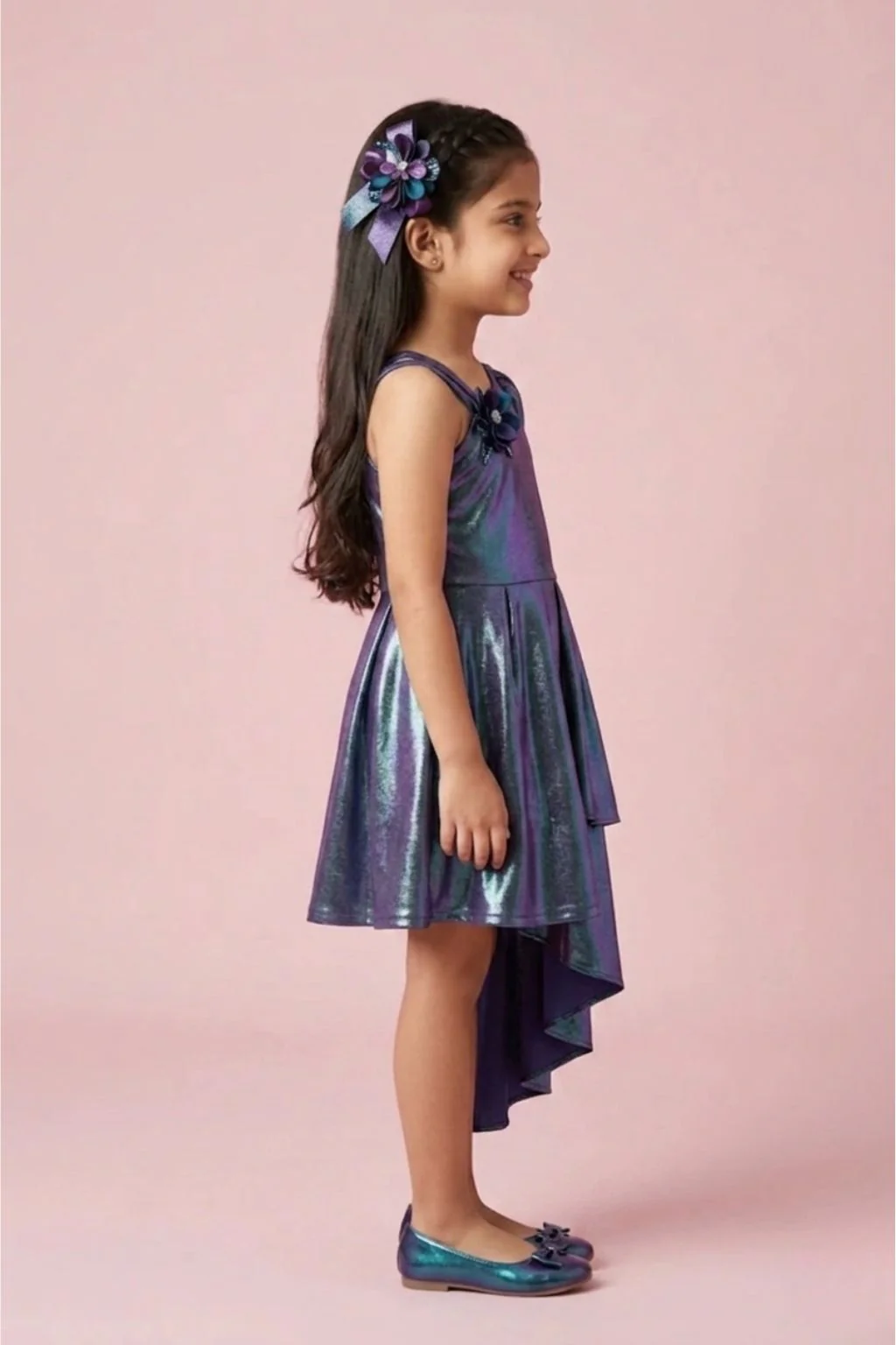 Purple One-Shoulder Shimmer Dress M2062 - Image 3