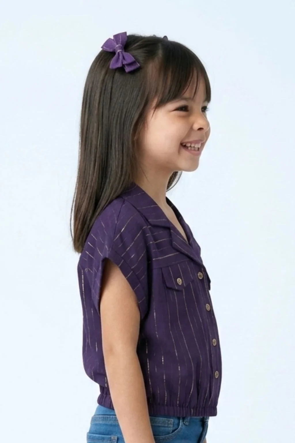 Purple Sleeveless Embellished Crop Shirt TG6248 - Image 4