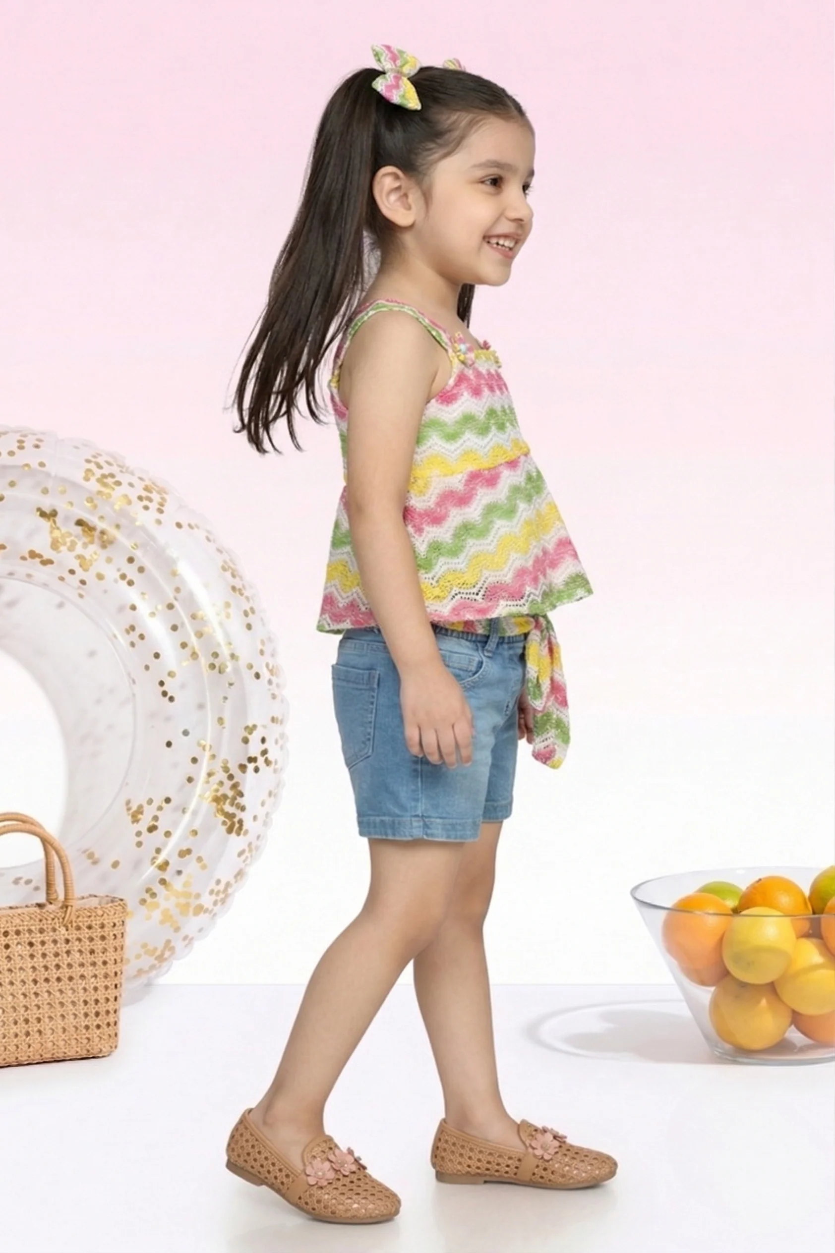Rainbow Zigzag Top & Denim Shorts Set TSSET40397 - Image 3
