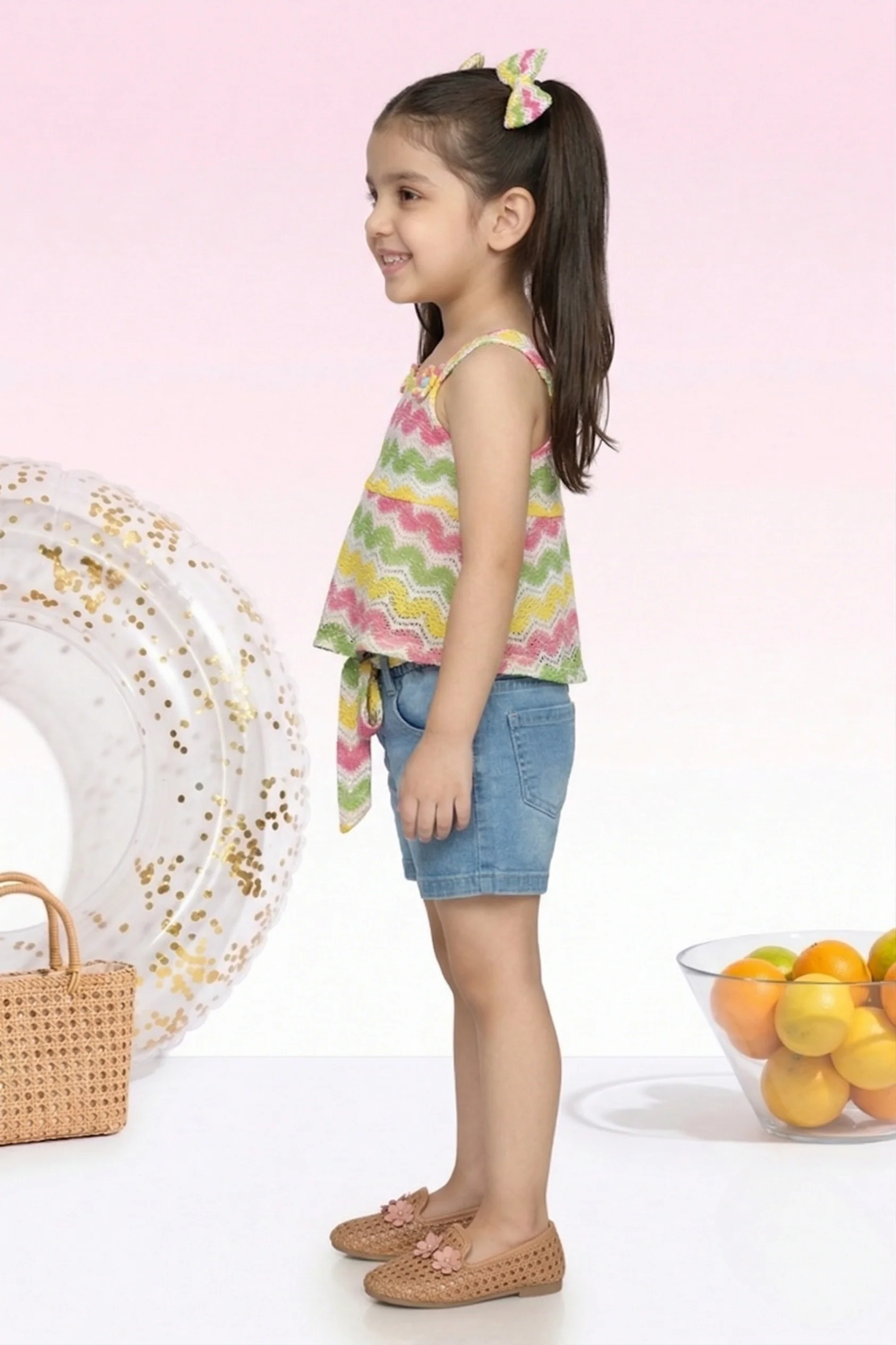 Rainbow Zigzag Top & Denim Shorts Set TSSET40397 - Image 4