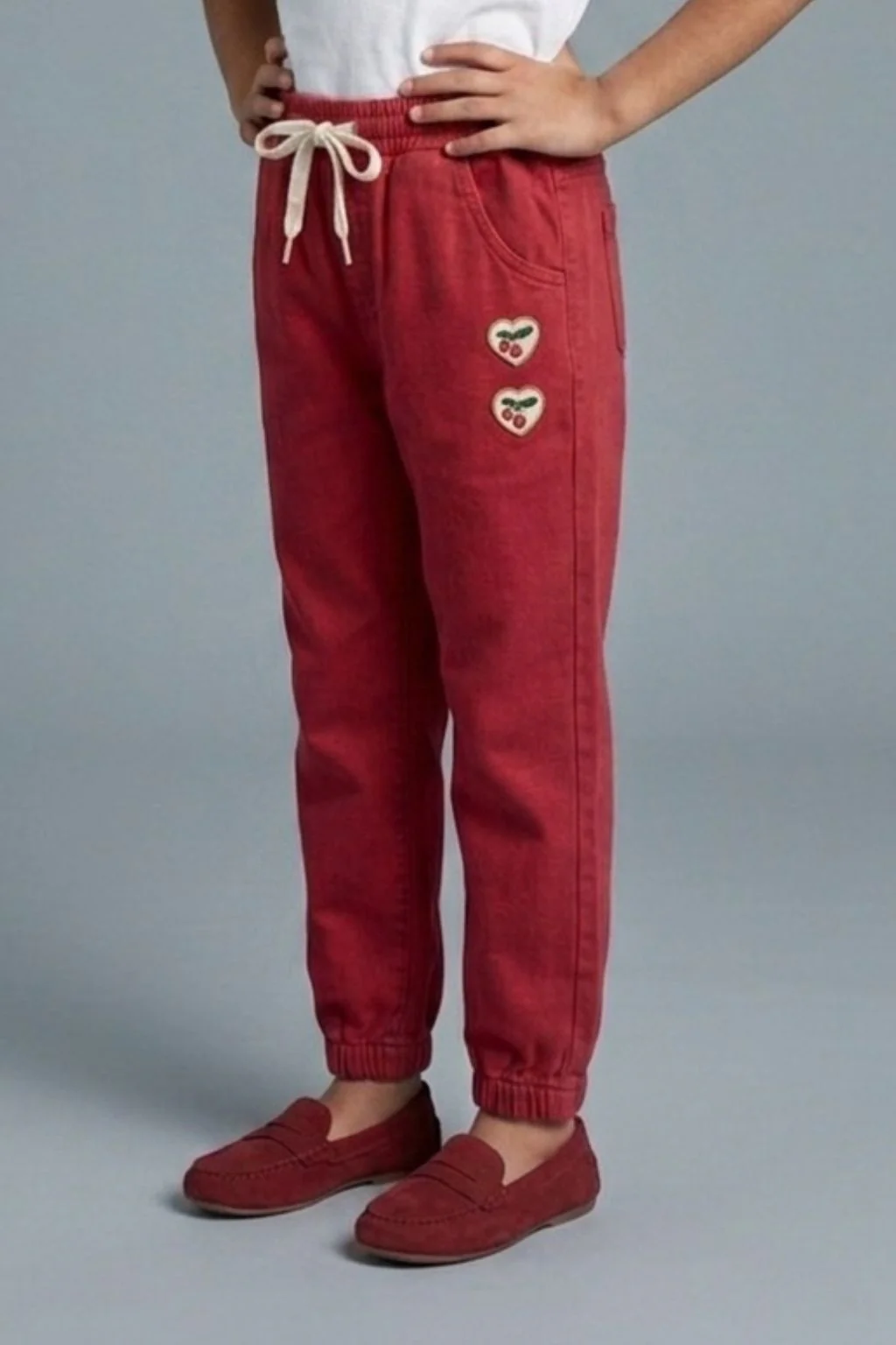 Red Jogger Pants with Cherry Patch P1692 - Image 4