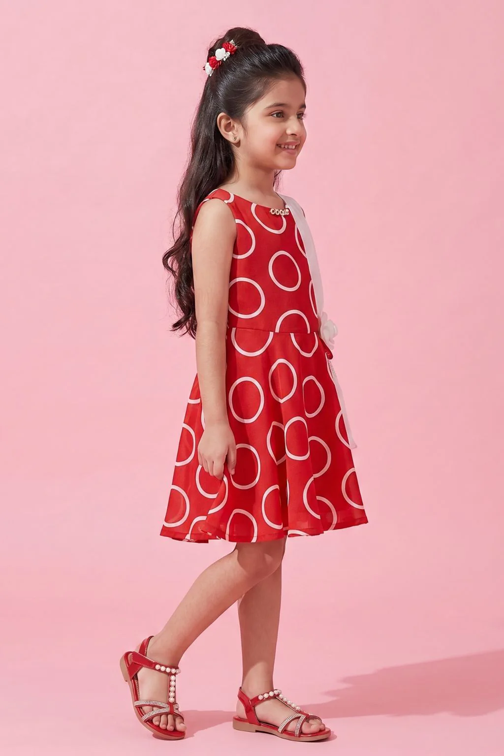 Red Printed Party Dress M1395 - Image 3
