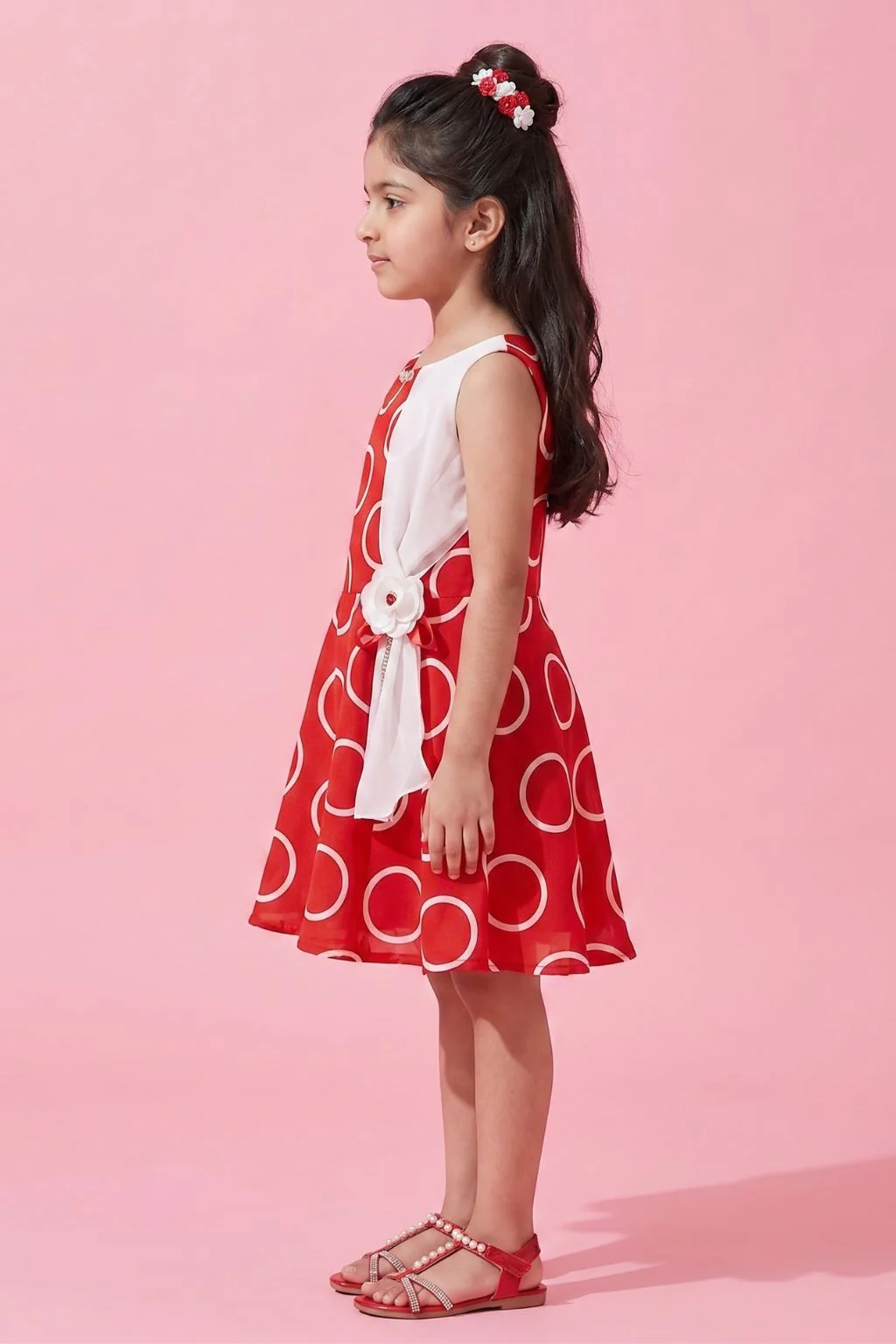 Red Printed Party Dress M1395 - Image 4