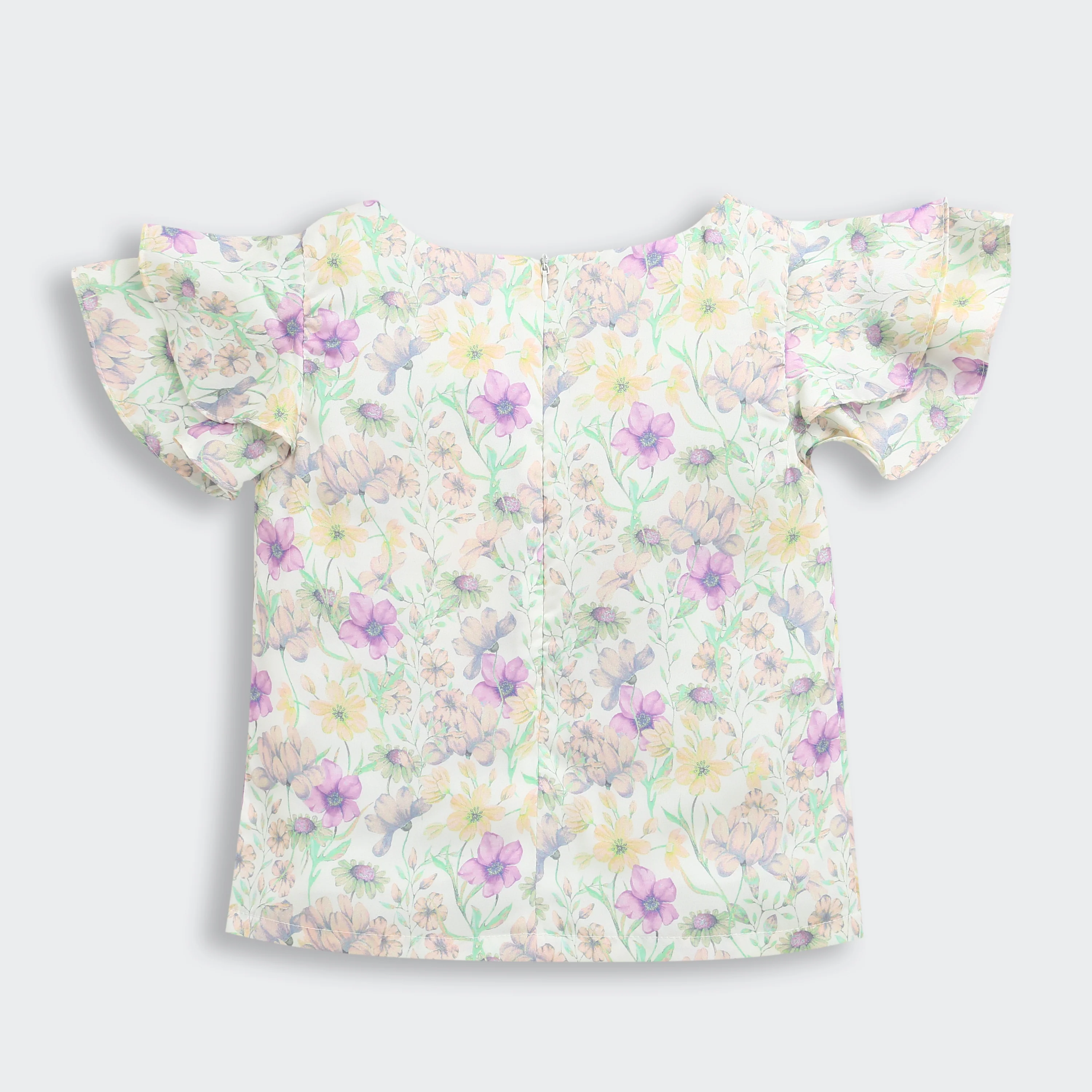 Ruffled Sleeves Green Floral Printed Top TG6390 - Image 6