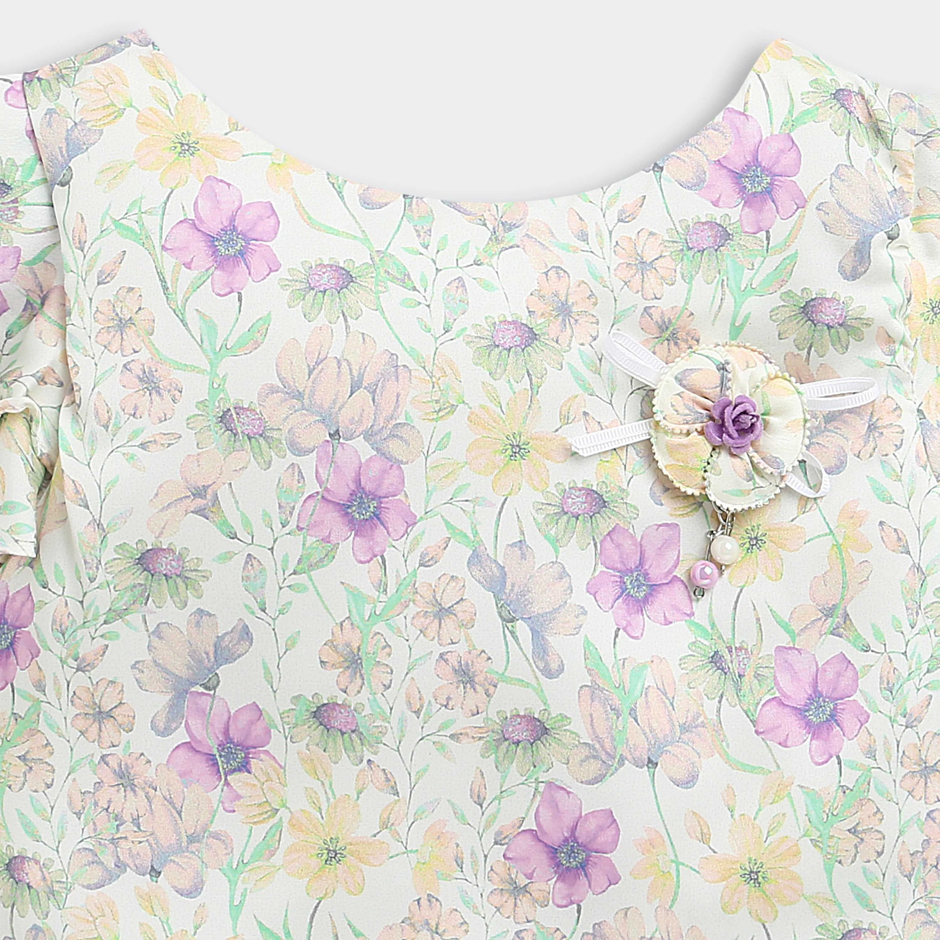 Ruffled Sleeves Green Floral Printed Top TG6390 - Image 7