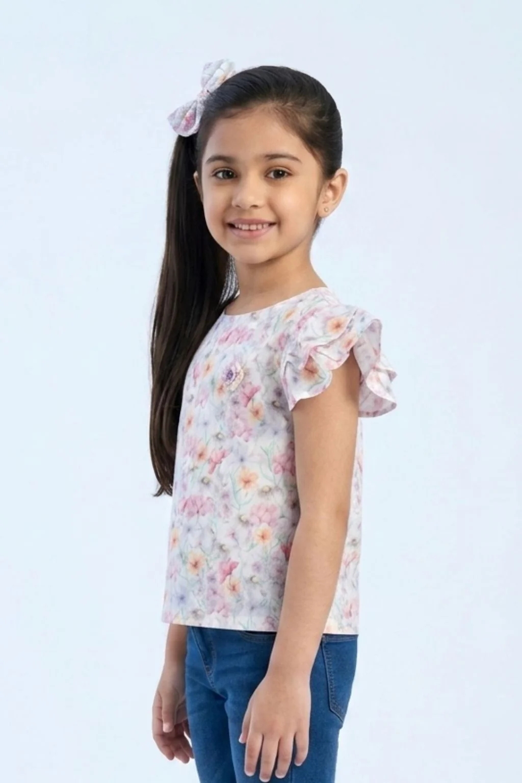 Ruffled Sleeves Lavender Floral Printed Top TG6390 - Image 3